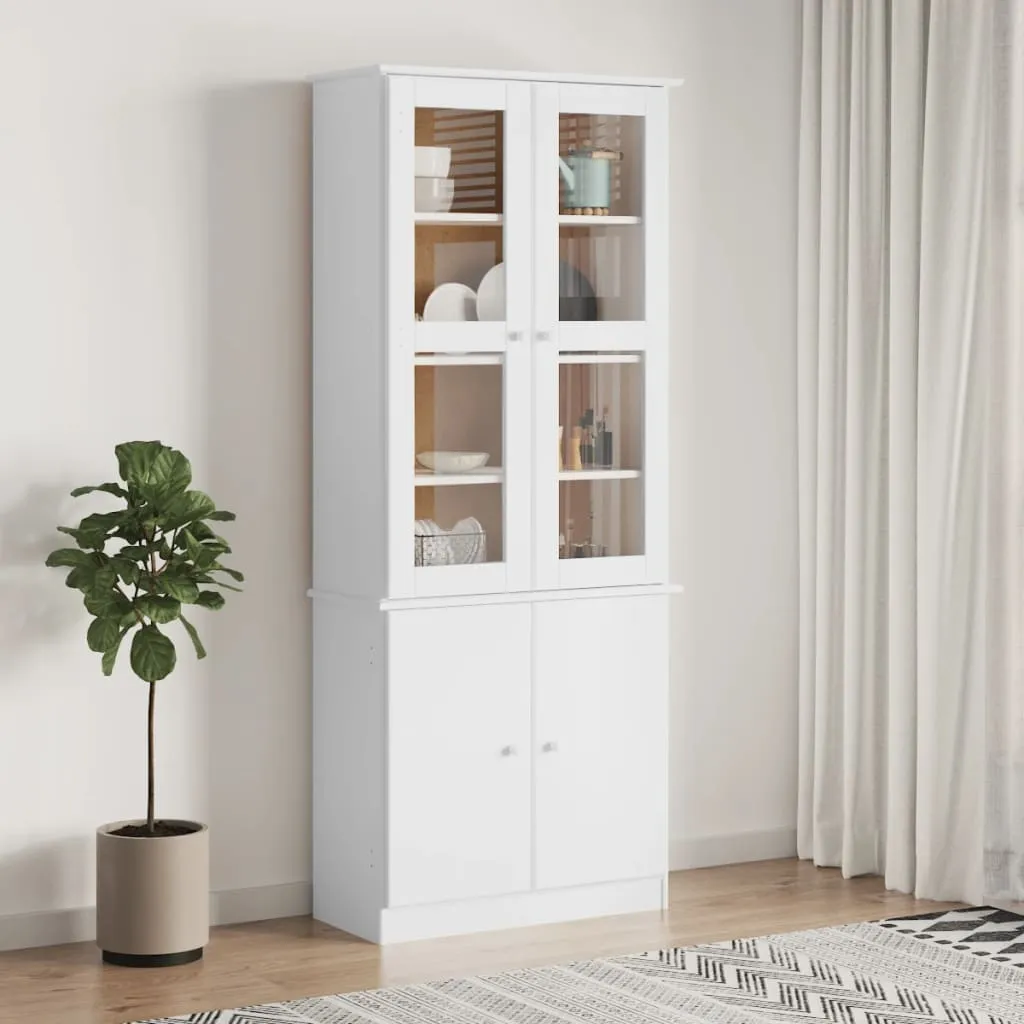 Holzvitrine mit Glas 77x35x186,5 cm Weiß aus massivem Kiefernholz