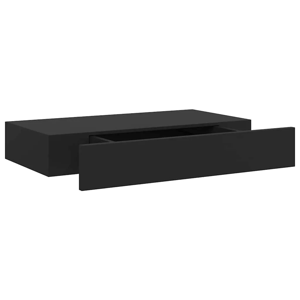 Schweberegal Schwarz 48 x 25 x 8 cm mit Schublade