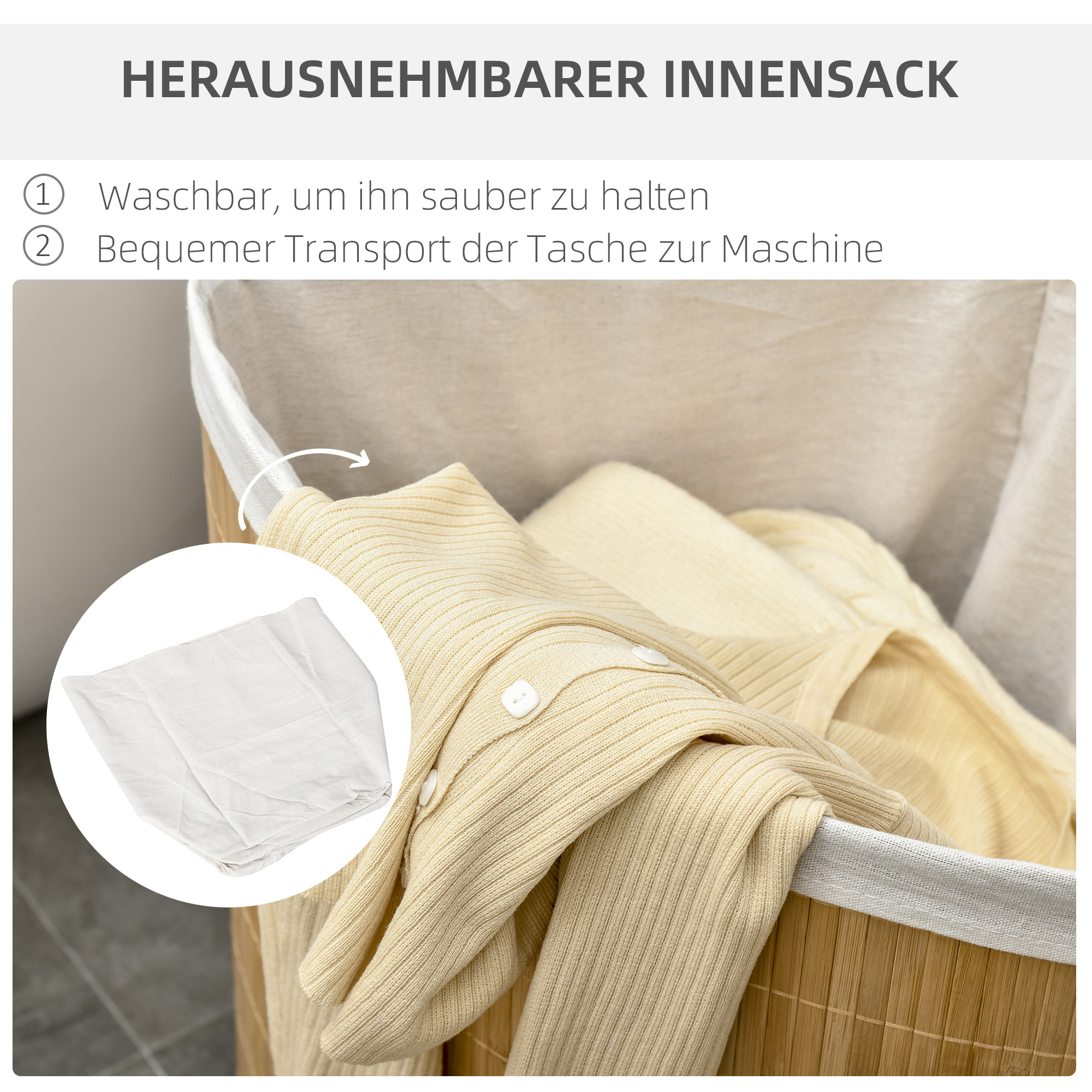 Wäschekorb 38L x 38B x 57H cm in Natur