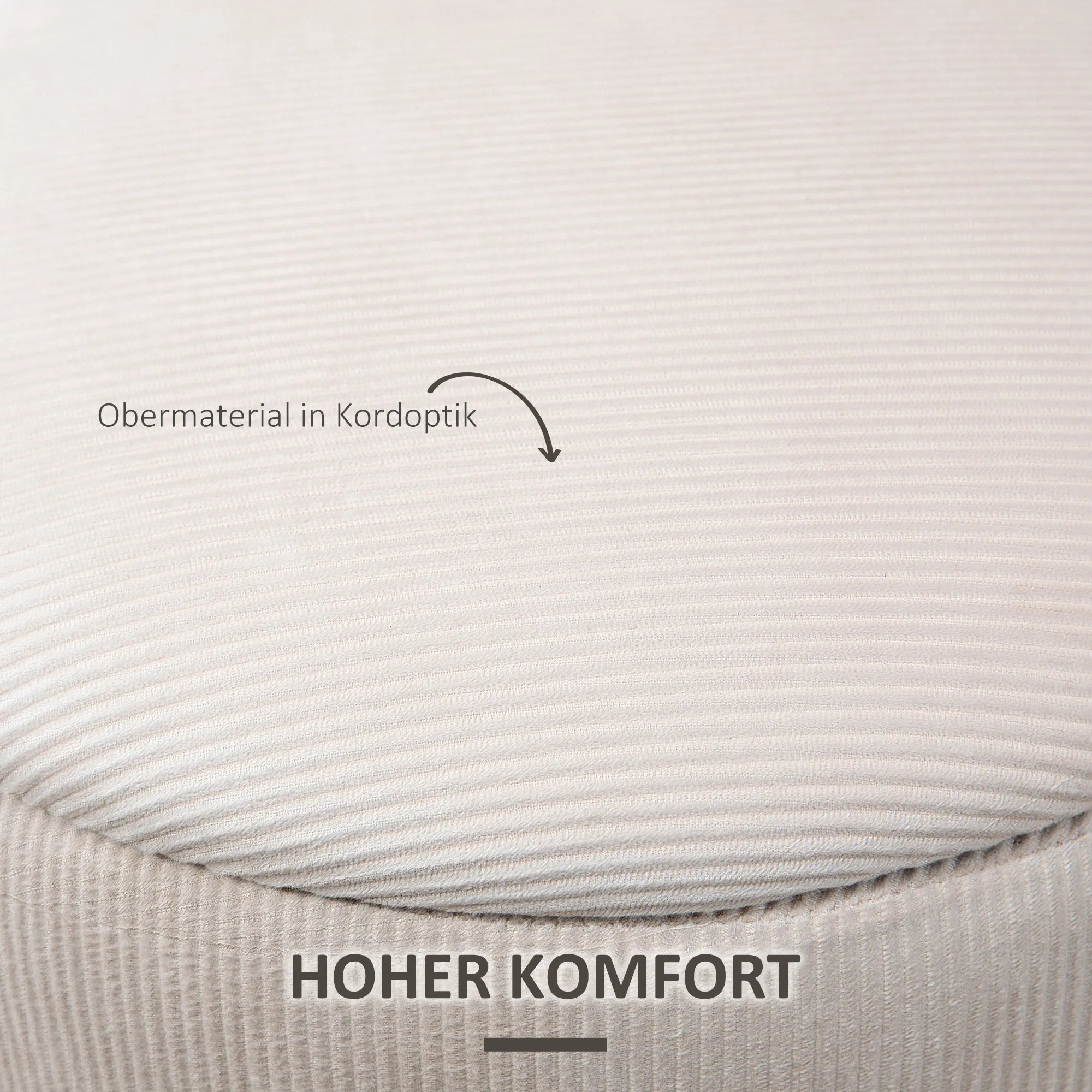 Hocker Ottomane, Zweier-Set, mit Stauraum, weiche Polsterung, Bezug in Cordoptik, Cremeweiß, 40 x 40 x 41cm