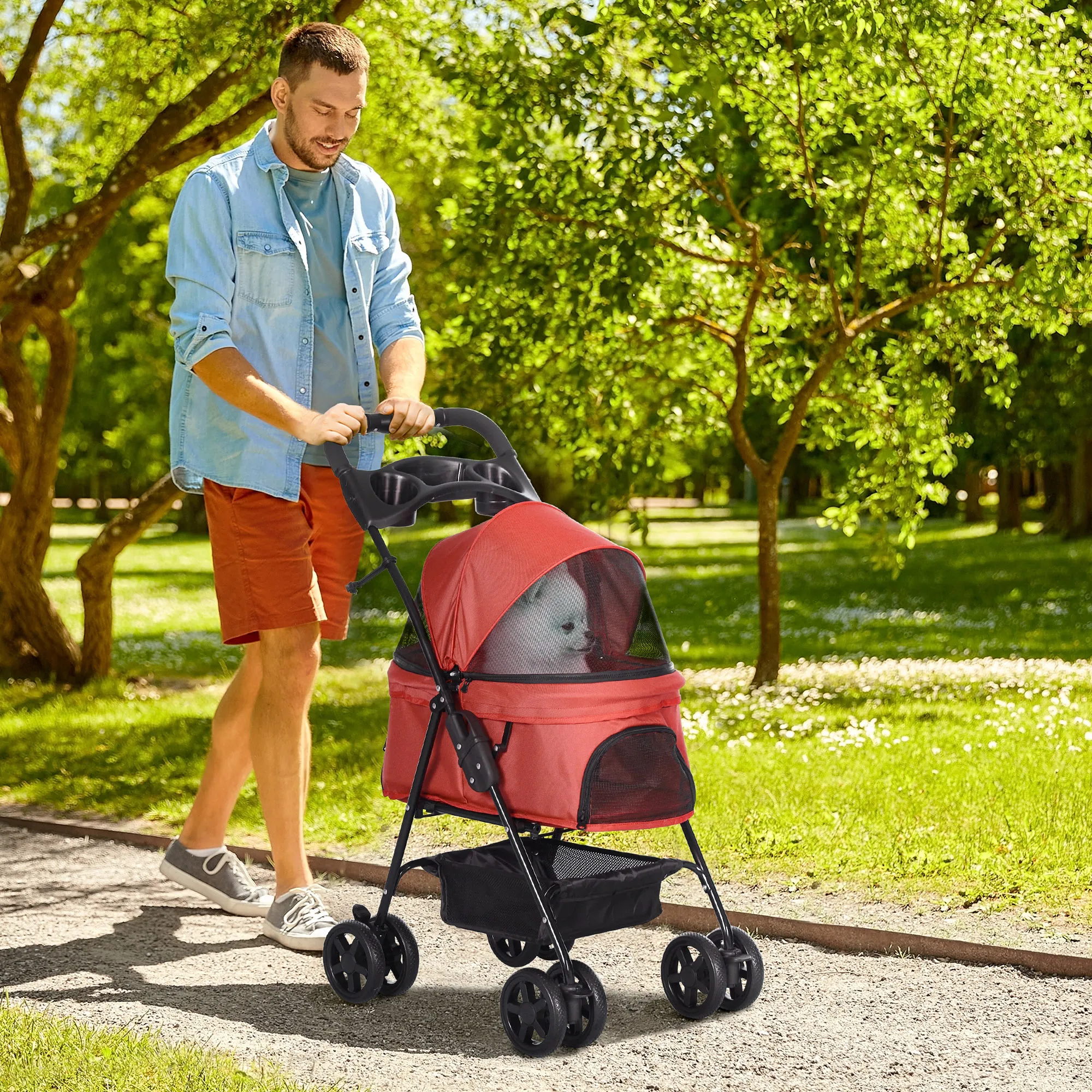 Hundebuggy Rot 67L x 45B x 96H cm für kleine Hunde bis 4 kg