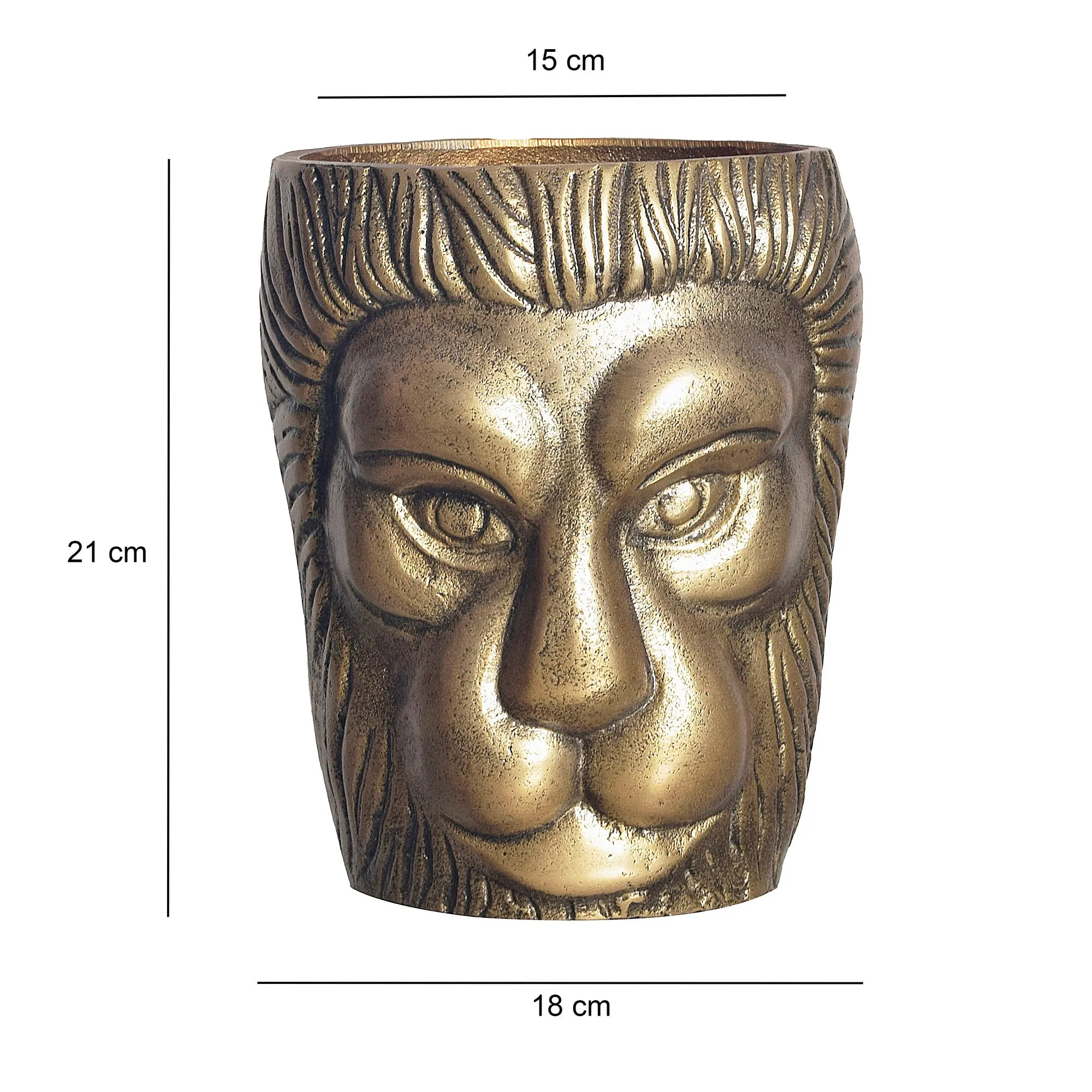 Deko Vase Löwenkopf 21 cm Aluminium Gold Blumenvase Modern Klein