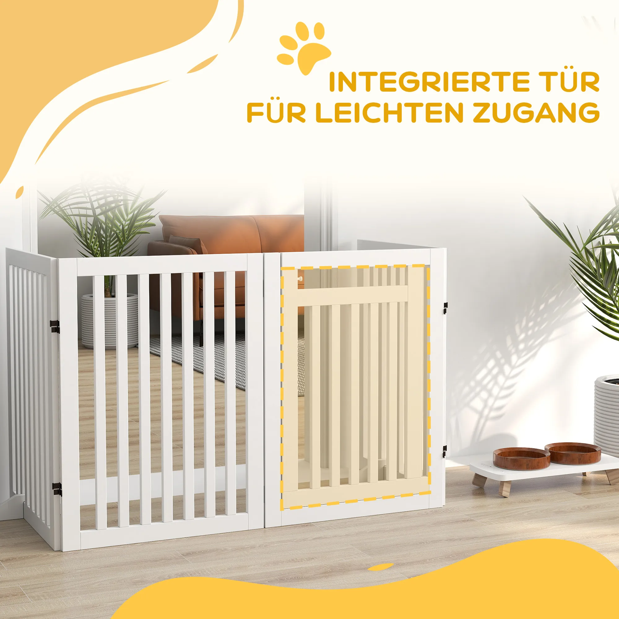 Haustiergitter aus MDF Holz, faltbar, 240x81 cm, Weiß