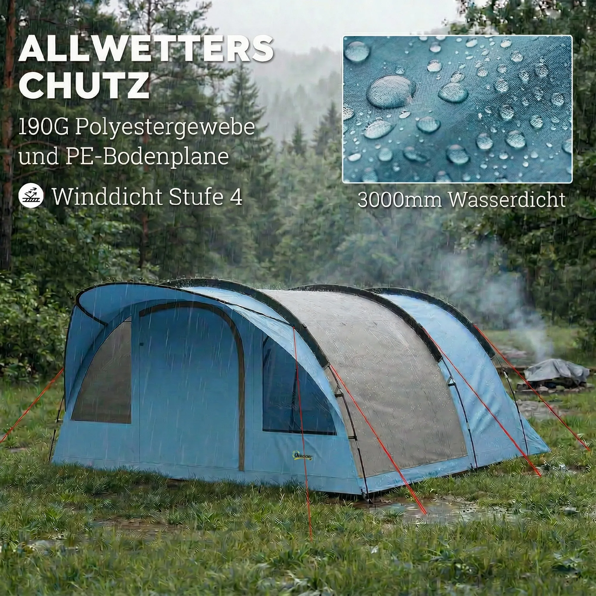 Tunnelzelt 4 Personen 565x370x200 cm Himmelblau-Grau
