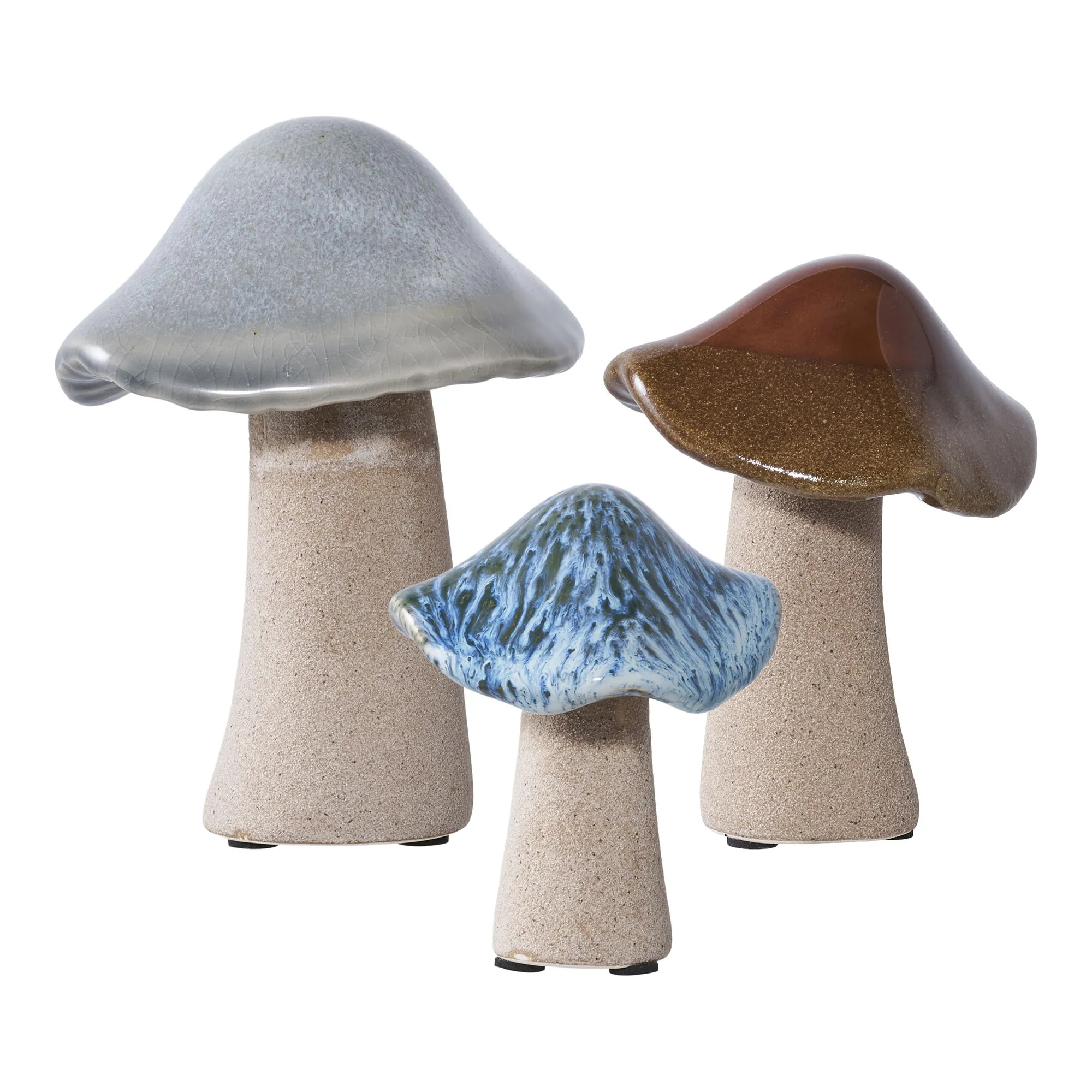 tinkaro Dekoration Pilze Steingut Grün / Braun / Blau
