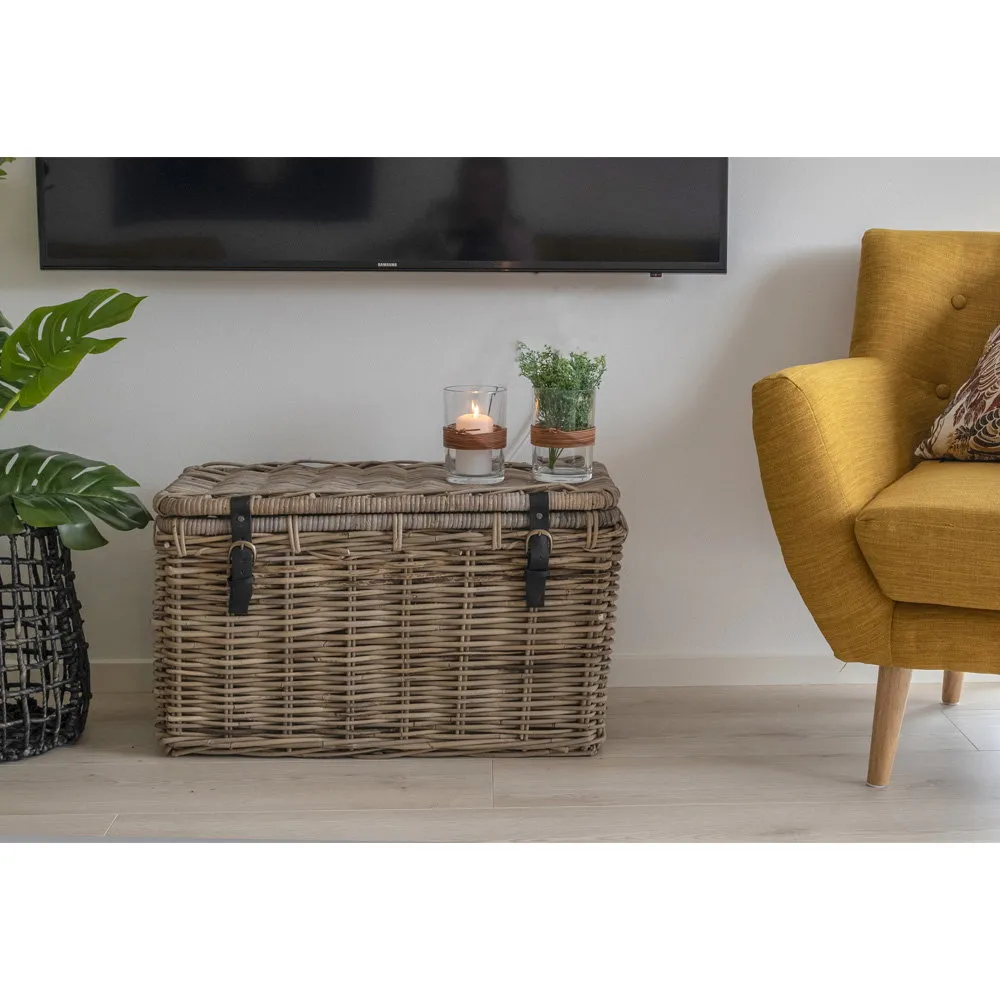 tinkaro Aufbewahrungsbox Set 3-teilig Kubu-Rattan Ledergriff Grau 81x71x61 cm