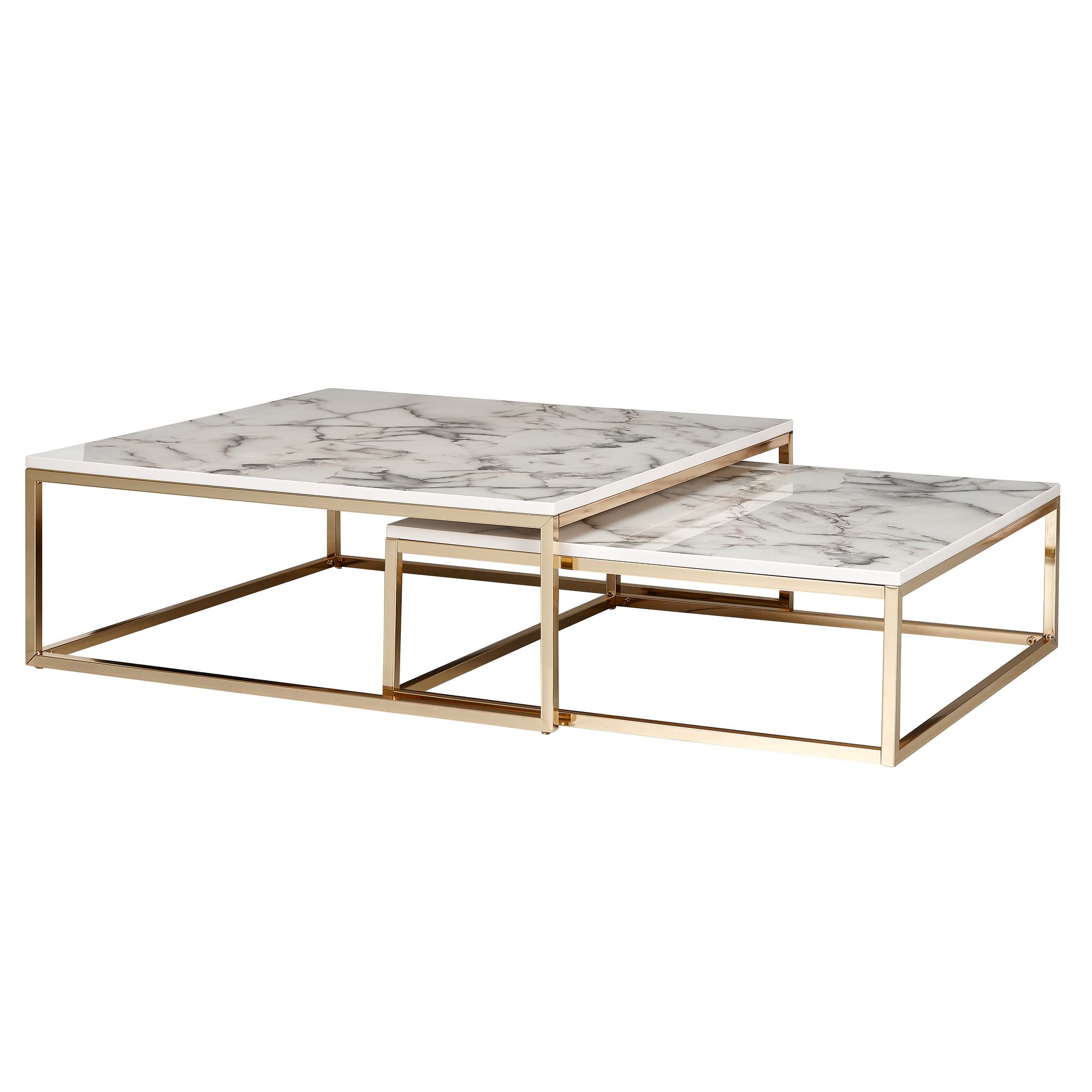 tinkaro Couchtisch Set NURA Marmor Optik weiß Sofatisch 2er Set