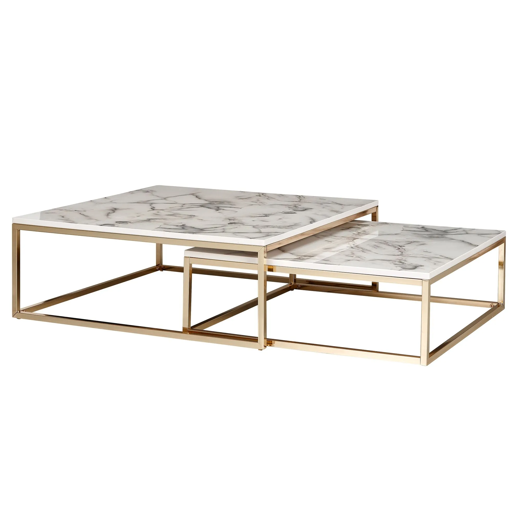 tinkaro Couchtisch Set NURA Marmor Optik weiß Sofatisch 2er Set