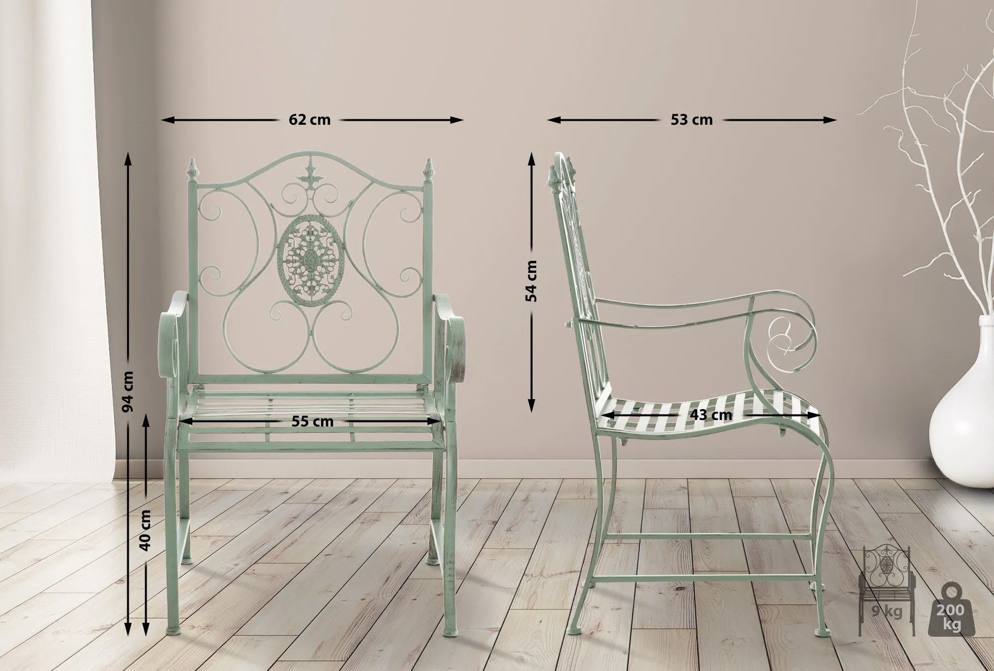 2er Set Gartenstühle Punjab 94x62x53 cm antik-grün