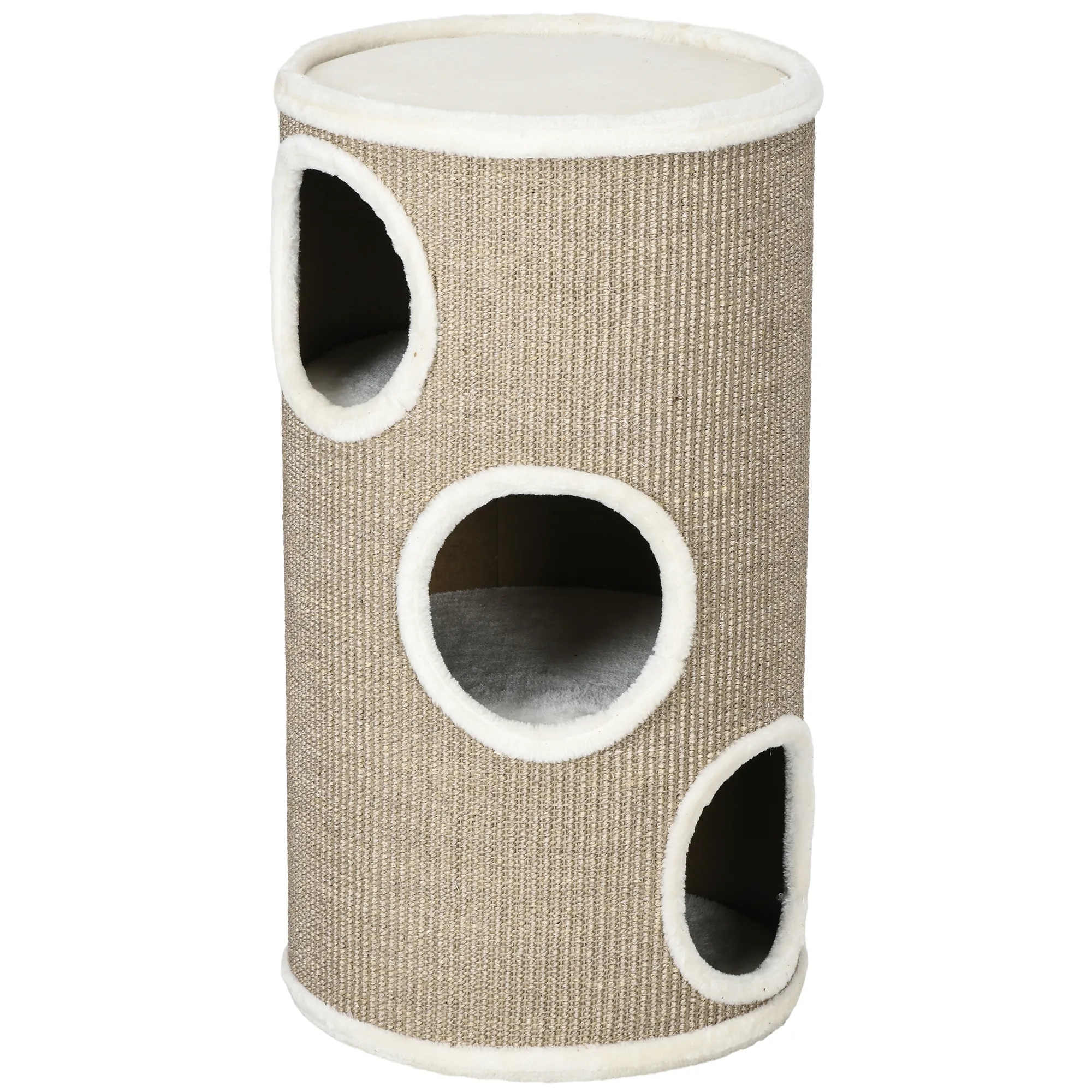 Katzen Kratztonne, weicher Plüsch, Sisal-Kratzteppich, robust, Ø38 x 70H cm, Braun