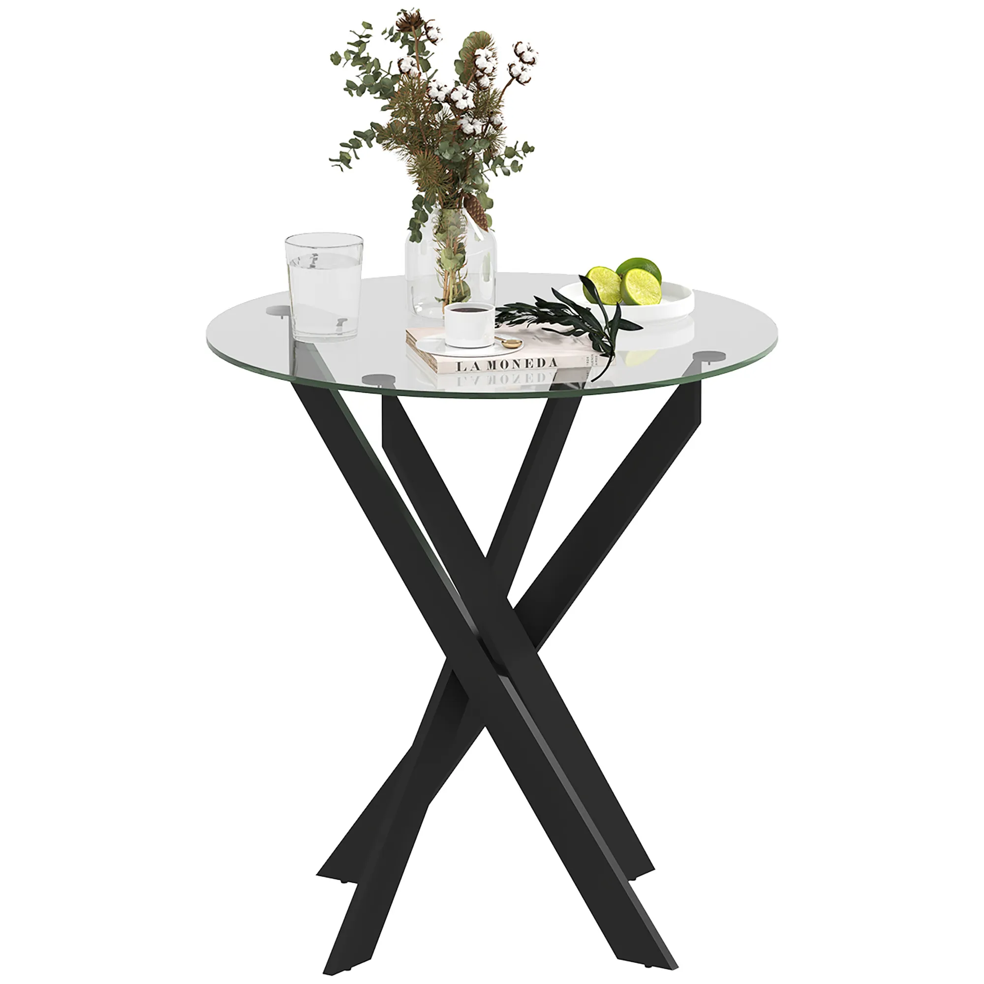 Moderner Glas-Esstisch, 70 cm Durchmesser, Küchentisch mit gehärteter Glasplatte und Metallbeinen, für 4 Personen