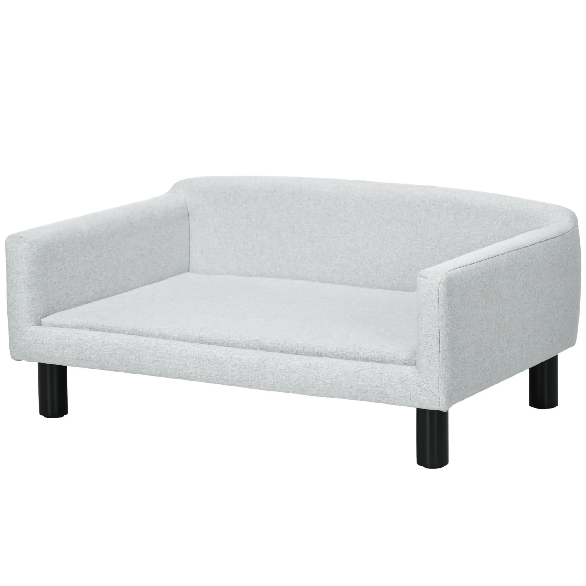 Hundesofa aus Samt mit Holzbeinen, 82x54x36 cm, Hellgrau