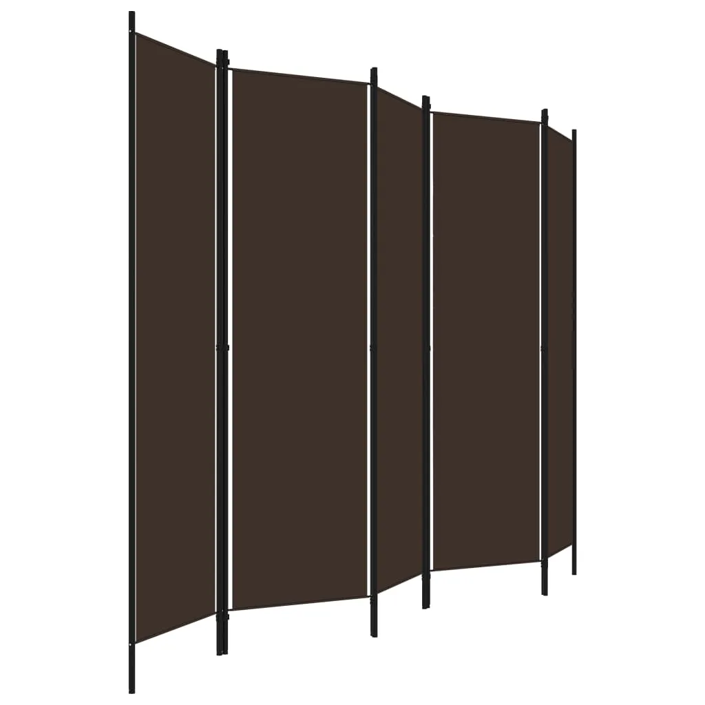 5-Panel Raumteiler Braun 250 x 180 cm mit Stoffschirm