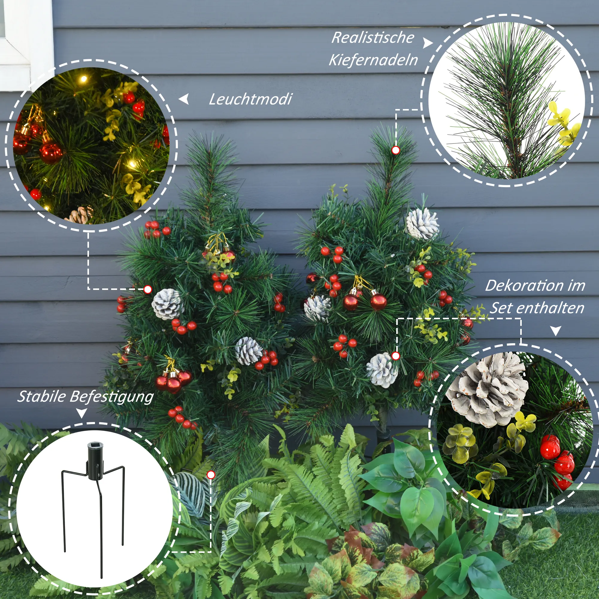 Künstliche Mini-Weihnachtsbäume Set mit LED, Kunststoff, Ø33x75cm