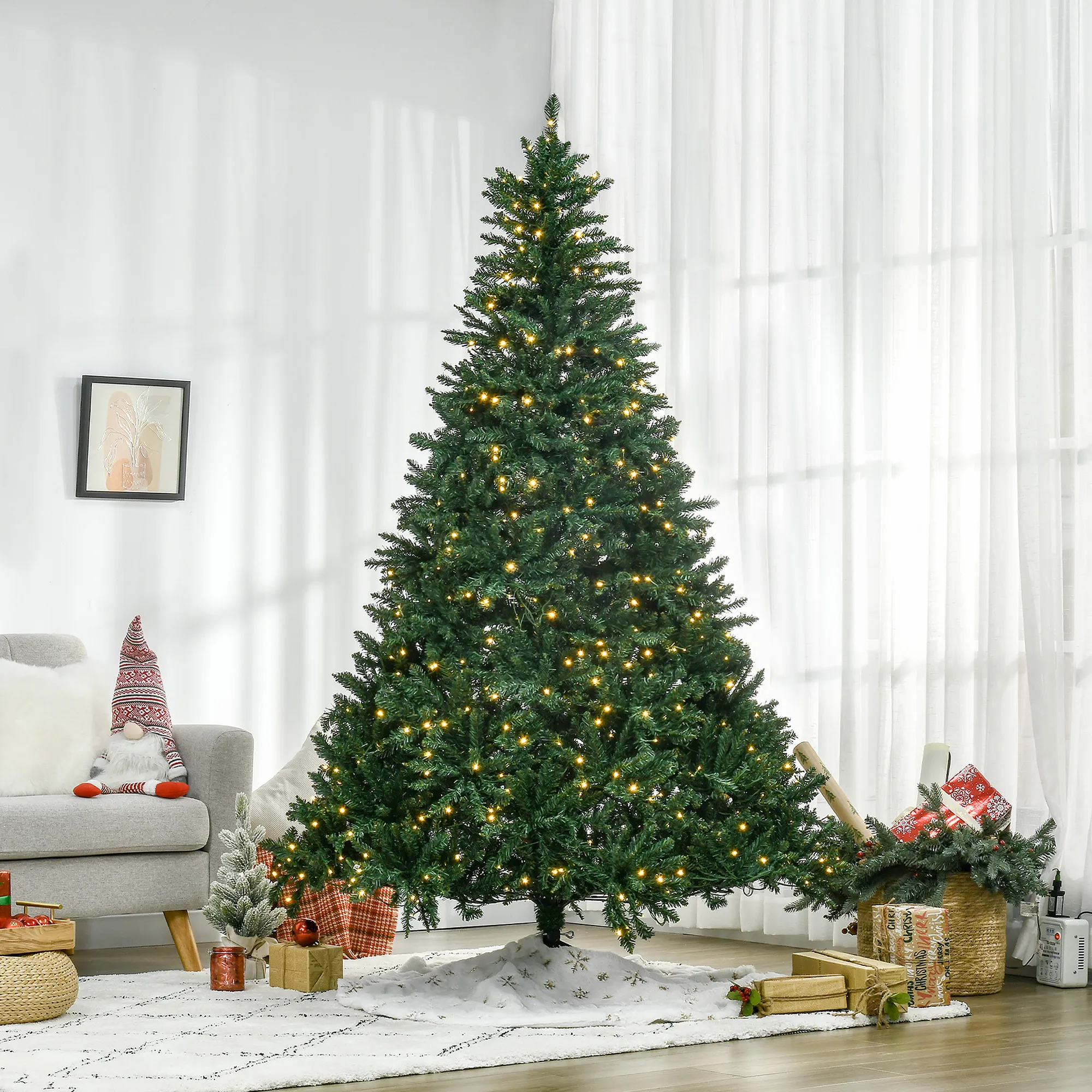 Weihnachtsbaum, 700 warmweiße LEDs, 2154 Zweige, flammhemmend, Kunststoff/Metall, 210 x 142 cm, Grün