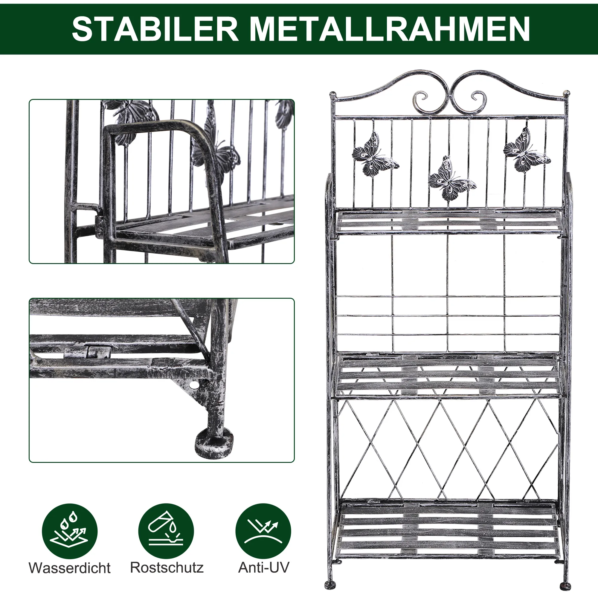 Pflanzenständer Silbergrau 44x25x96 cm mit Schmetterlingen