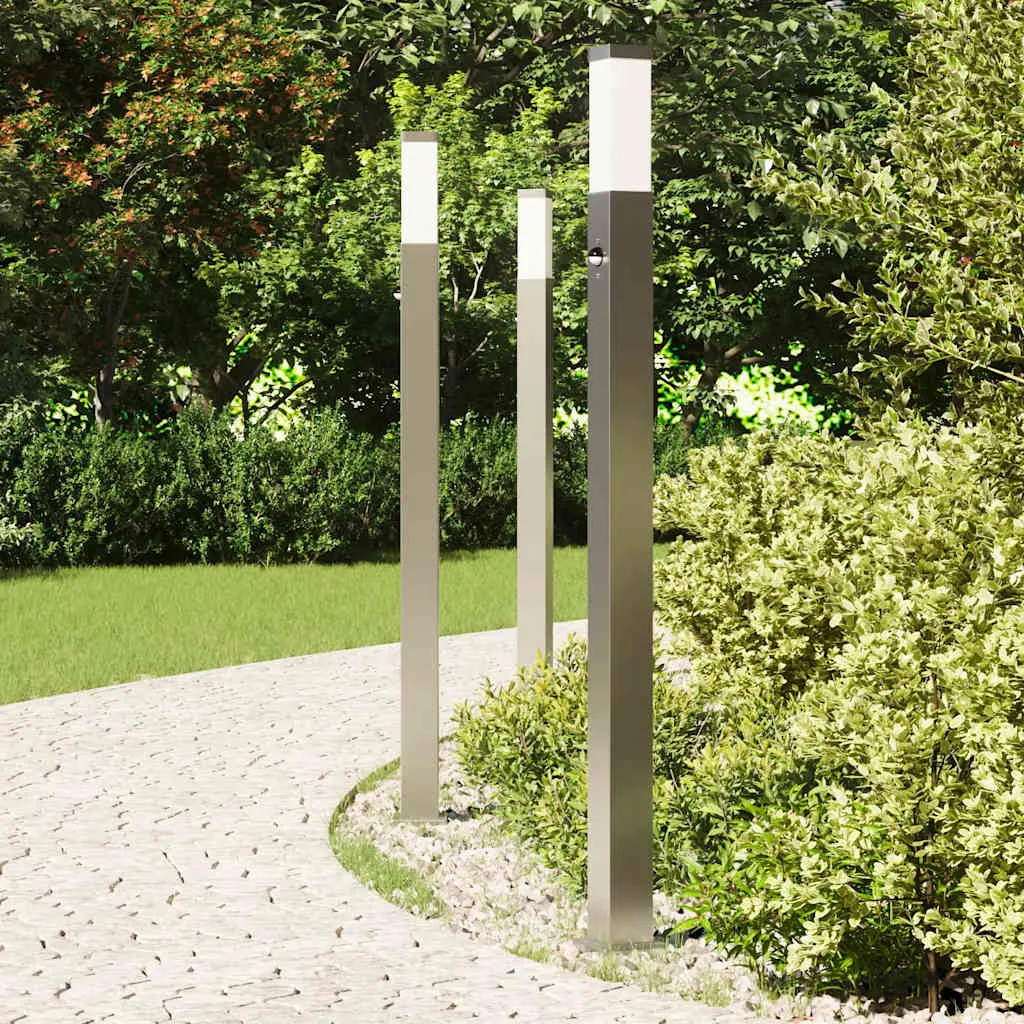Pollerleuchte Edelstahl 10 x 10 x 110 cm Silber mit Bewegungsmelder