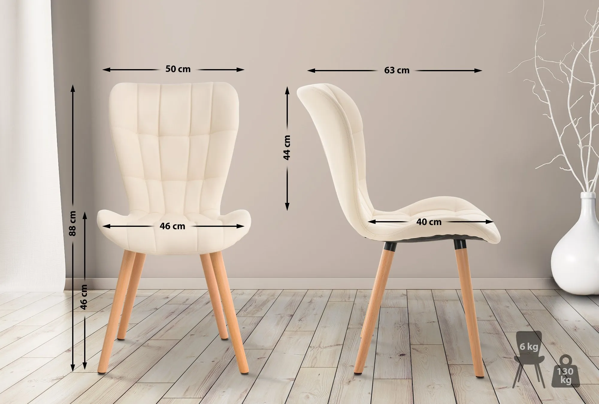 Esszimmerstuhl Elda 88x50x63 cm creme