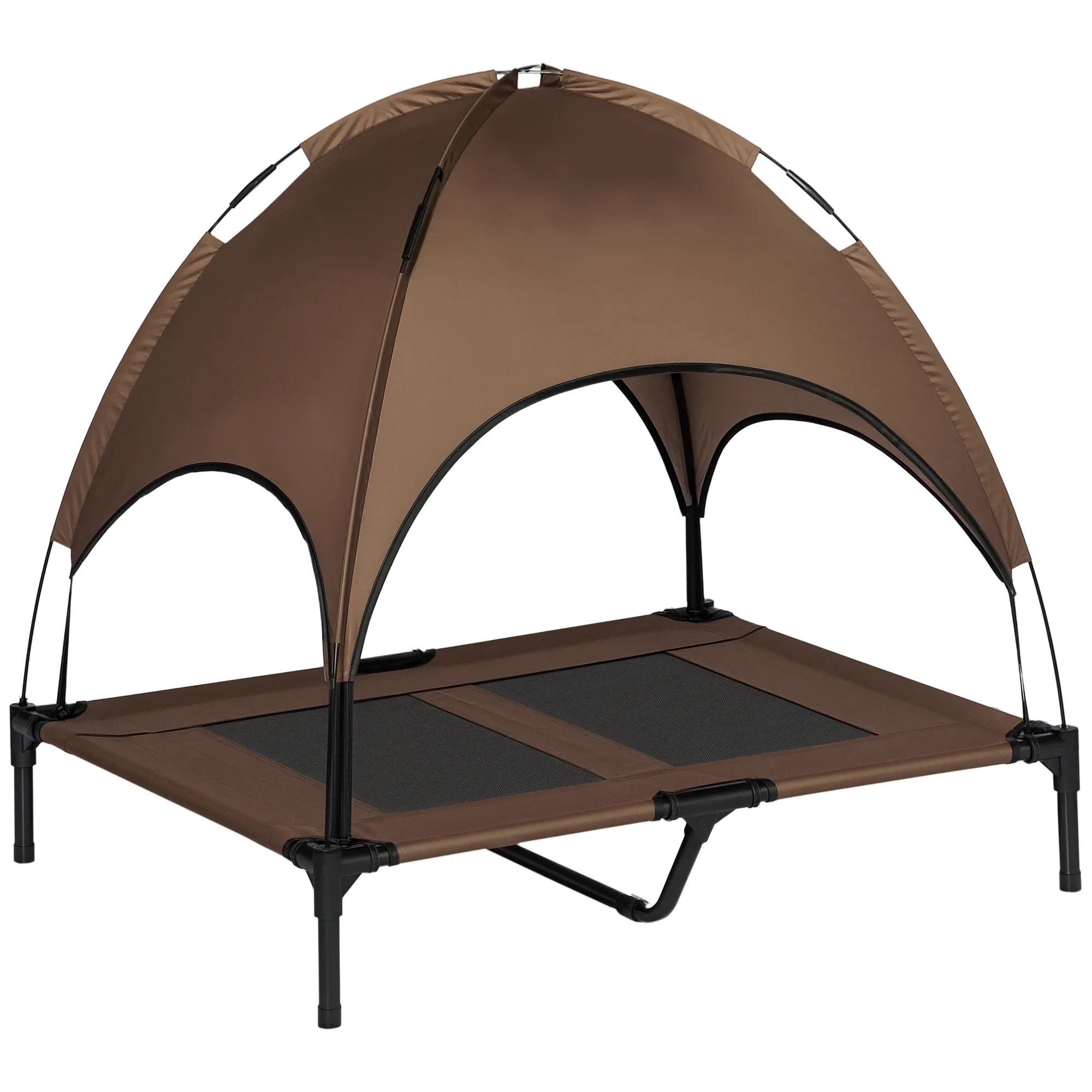 Erhöhtes Hundebett mit Baldachin, Haustierbett, Hundeliege outdoor mit Dach, Atmungsaktiv, Taftstoff für Camping Kaffee 92 x 76 x 90 cm