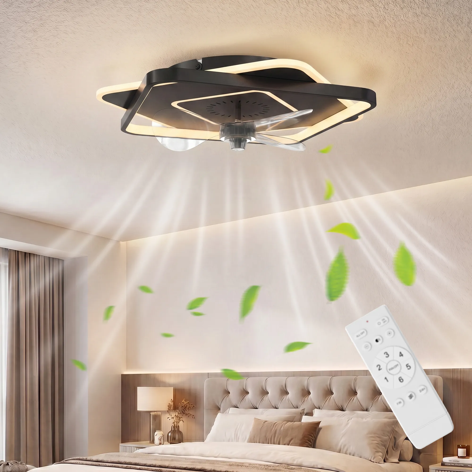 Deckenventilator mit Licht und Fernbedienung, LED-Deckenventilator mit 6 Geschwindigkeiten, 3 Farbtemperaturen
