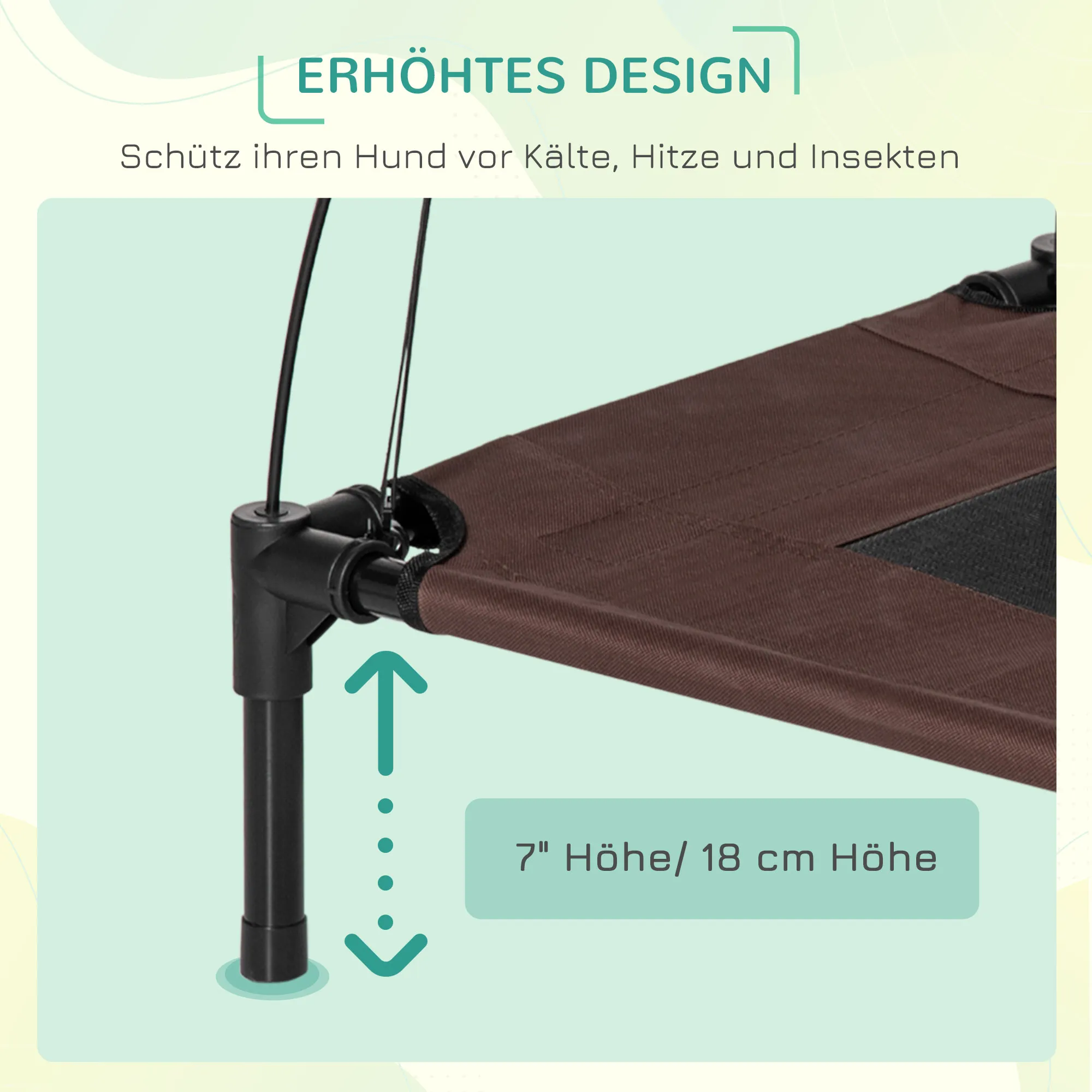 Hundebett mit Baldachin, erhöhte Hundeliege, Mesh, Kaffee-Schwarz