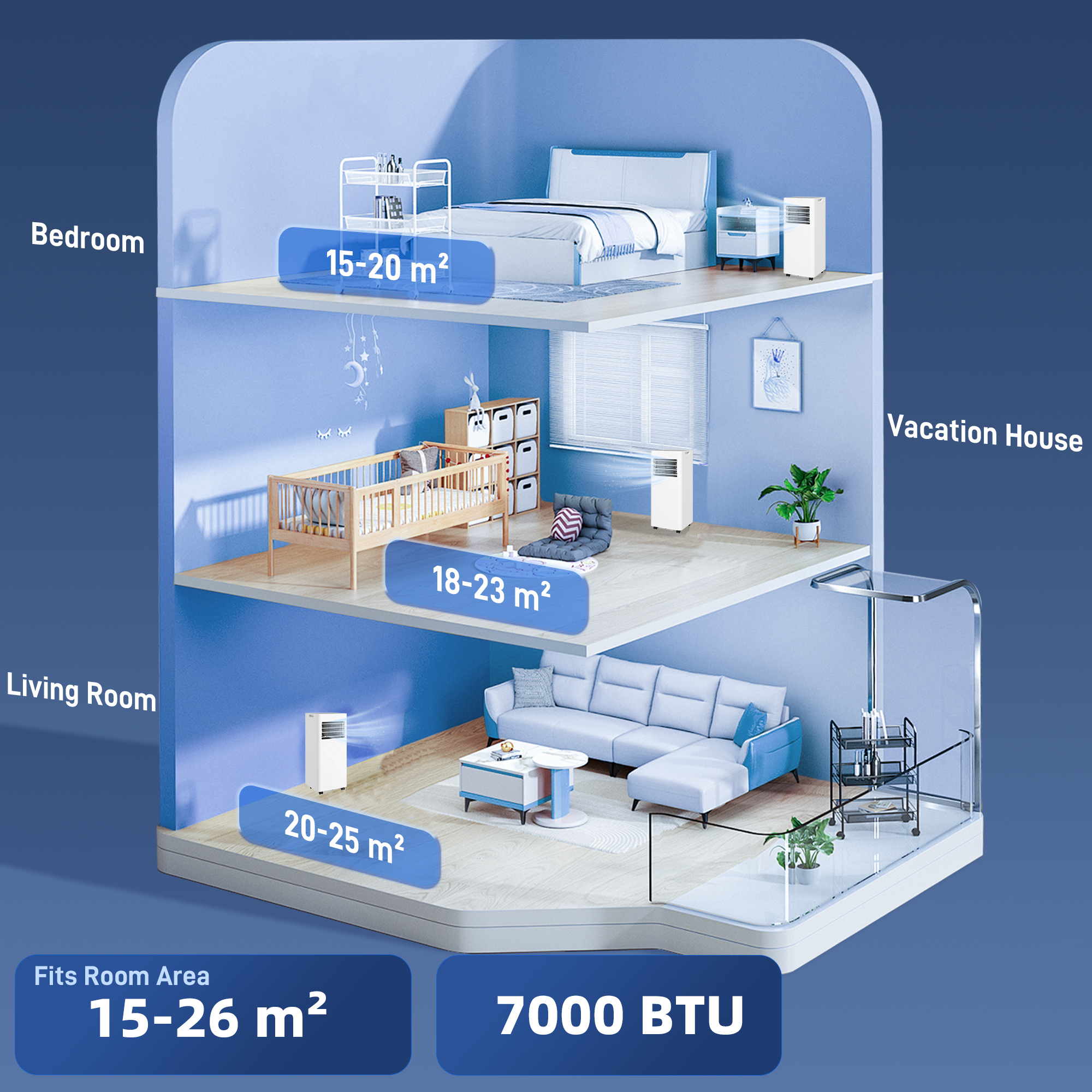 Tragbare Klimaanlage 30L x 29B x 69H cm in Weiß