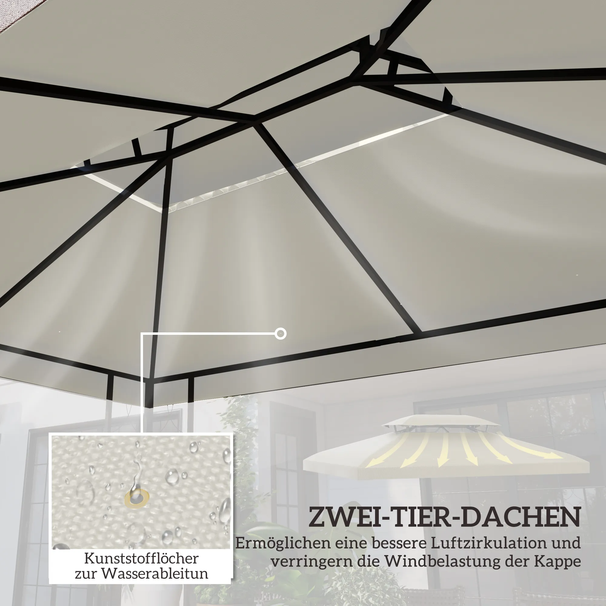 Ersatzdach für Gartenpavillon 4x3m Cremeweiß