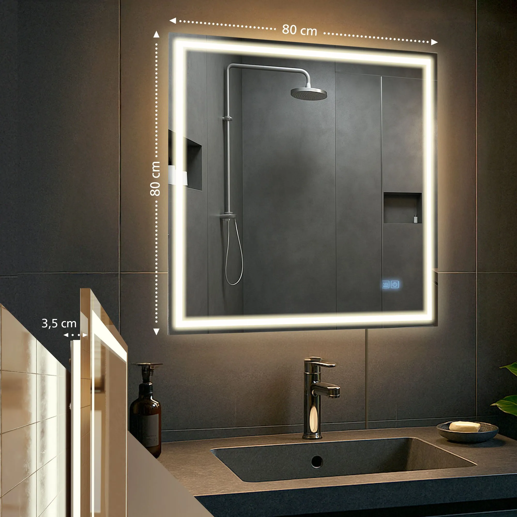 Badspiegel Jaffrey Bluetooth 80x80 Klarglas
