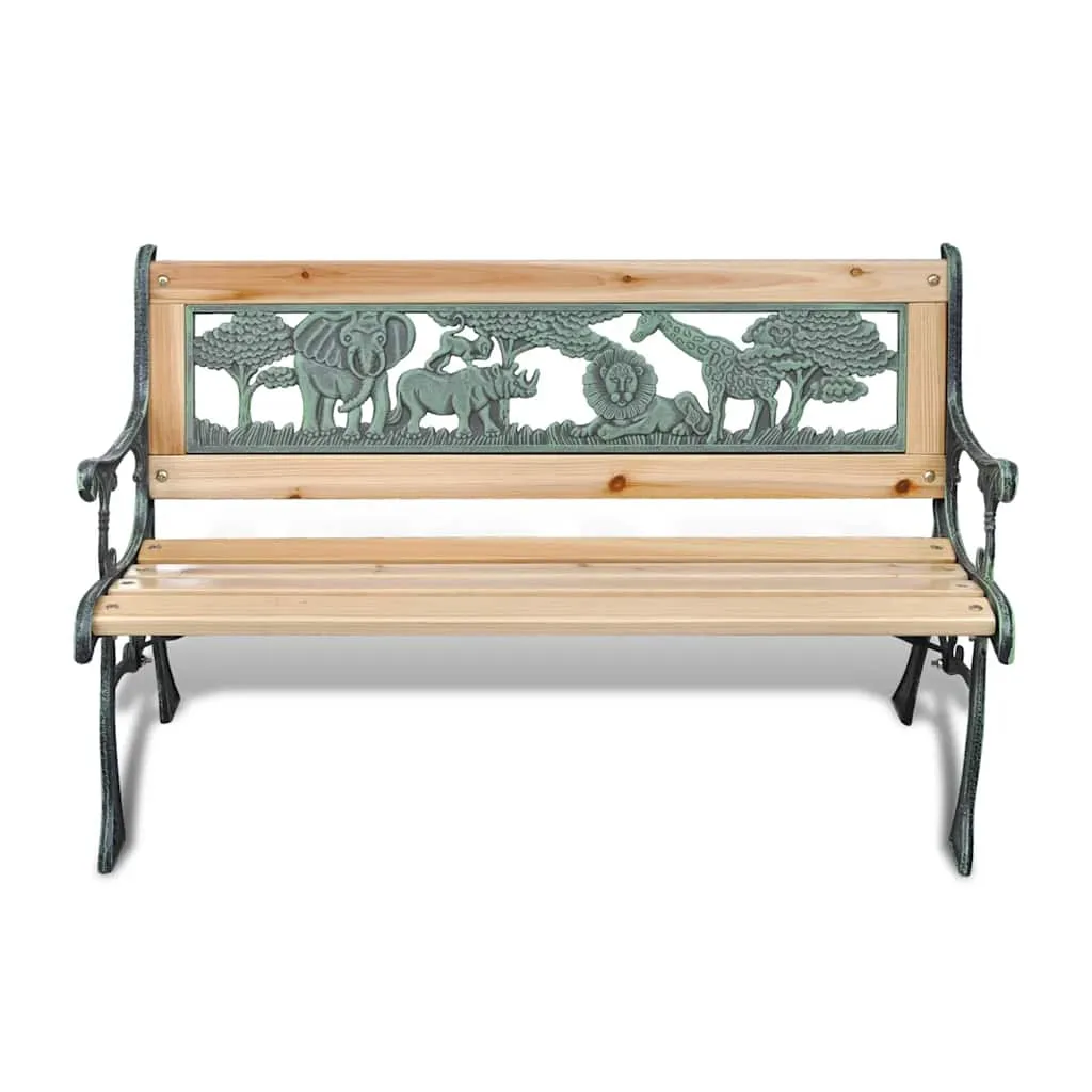 Dekorative Kinder-Gartenbank 84x37x50 cm mit Bronze-Eisengestell und Massivholz