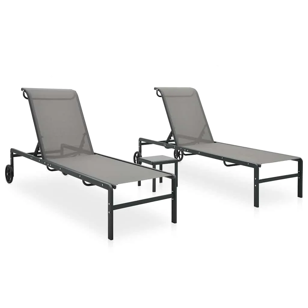 Sonnenliegen-Set Grau 208,5x59,5x38 cm mit Beistelltisch
