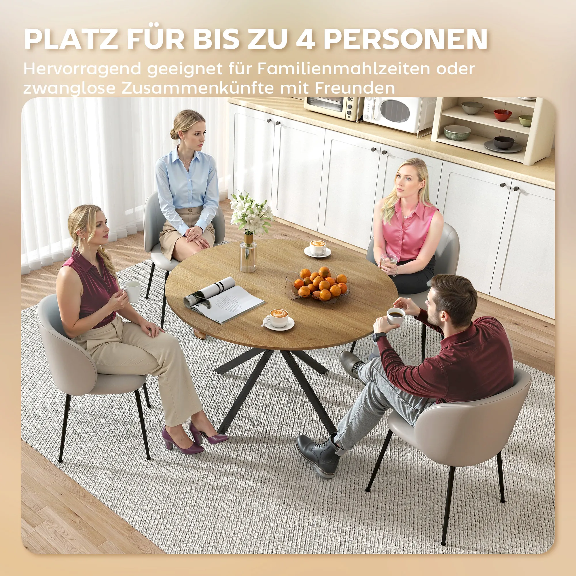Runder Esstisch Ø120 cm in Holzoptik für 4 Personen
