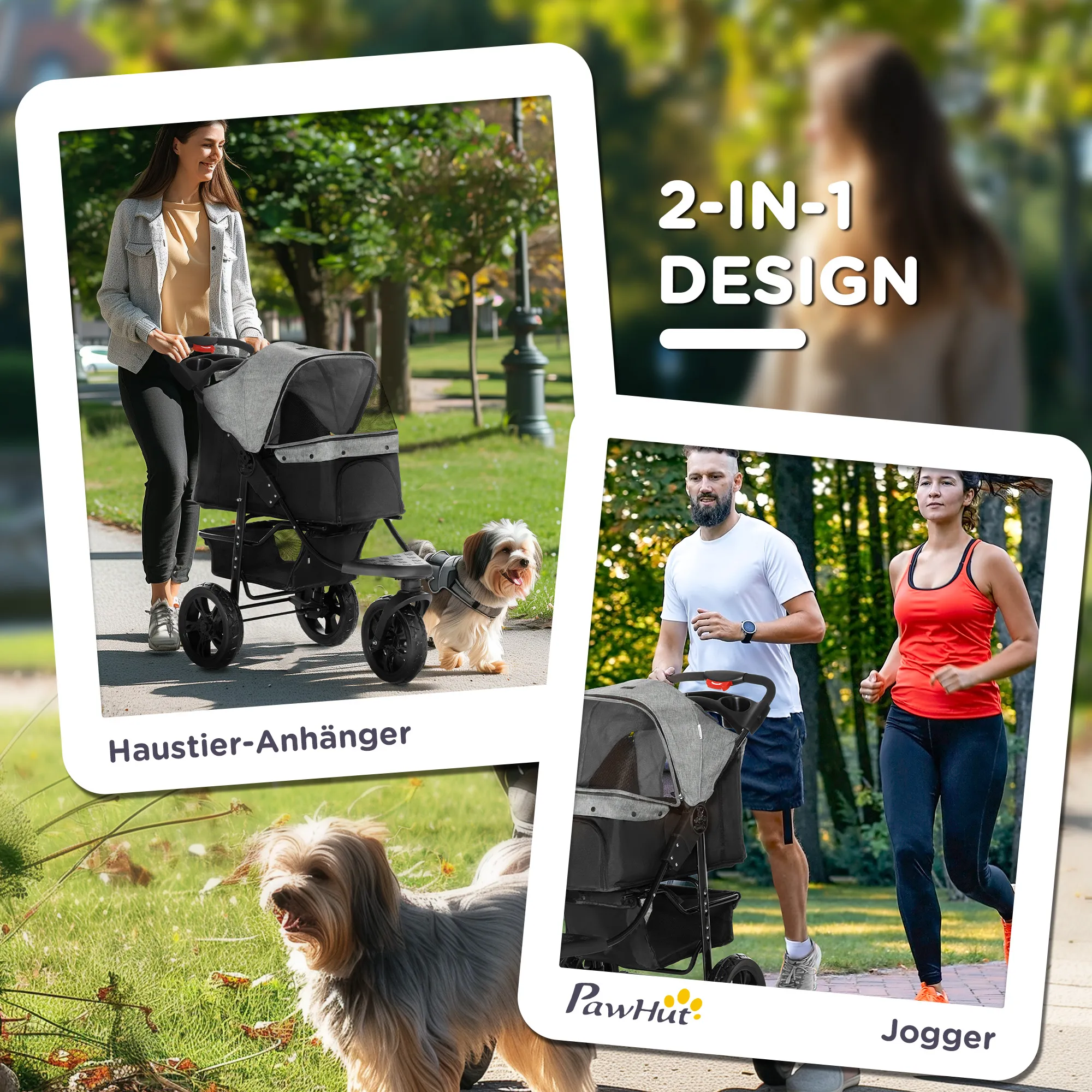 Hundewagen Pet Stroller klappbar aus Oxford-Gewebe Grau+Schwarz