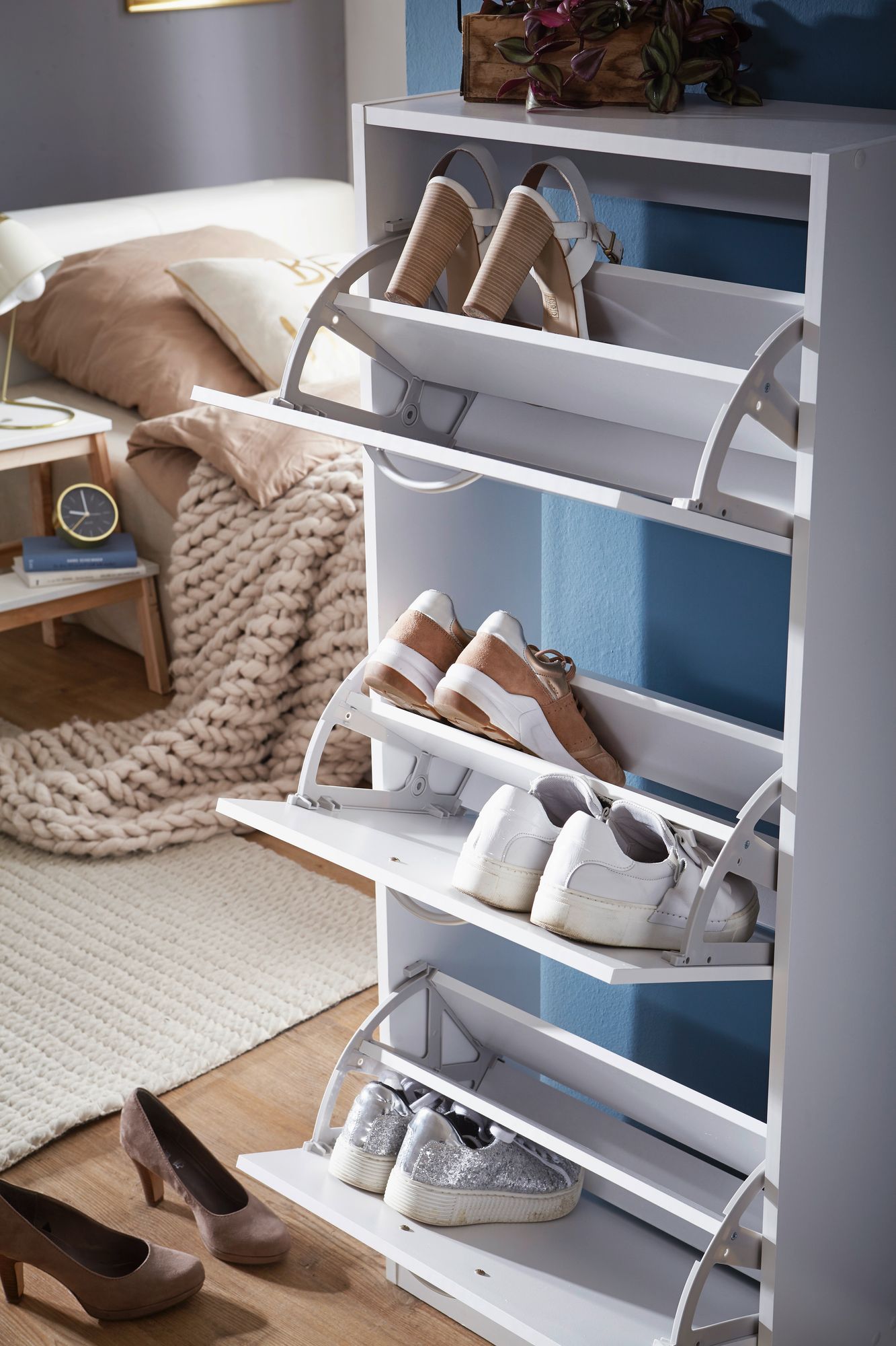 tinkaro Schuhschrank hochkant HARRI Holz Schuhkommode Weiß
