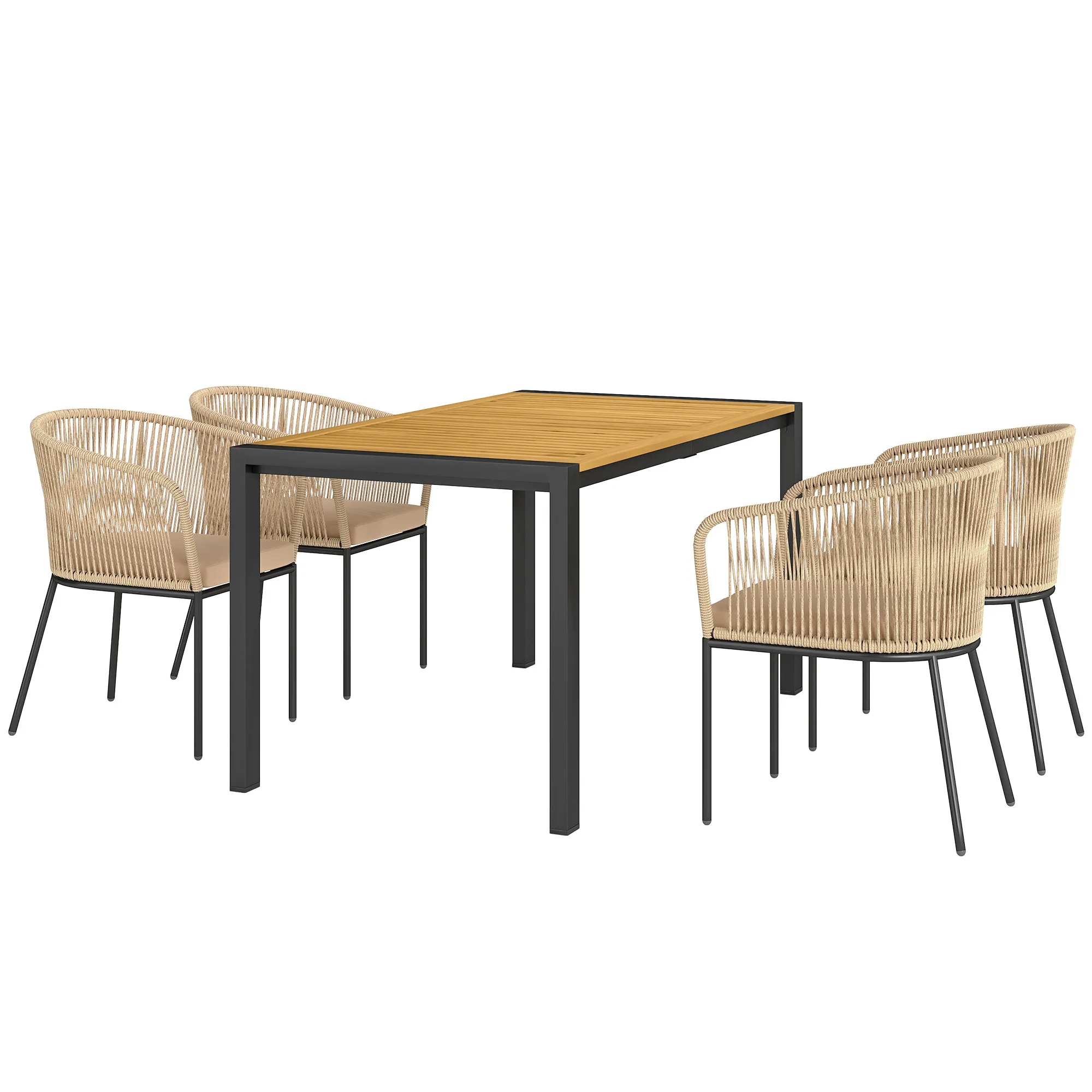 Polyrattan Gartenmöbel-Set 7-teilig 140x80x74 cm Khaki-Schwarz-Naturholz