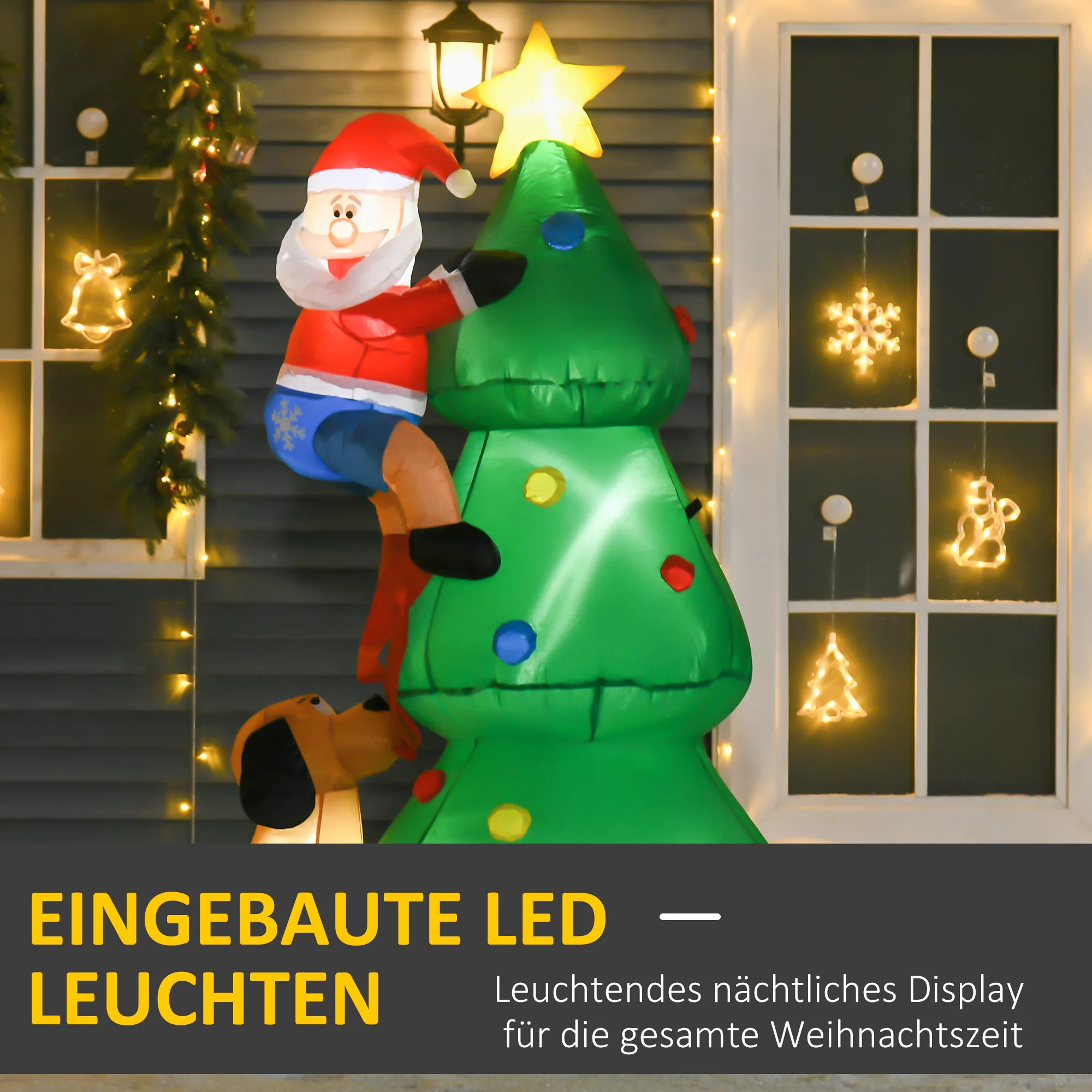 Aufblasbarer Weihnachtsbaum, Weihnachtsdekoration, 1,8 m, inkl. Gebläse, 123 cm x 85 cm x 180 cm, Grün + Rot
