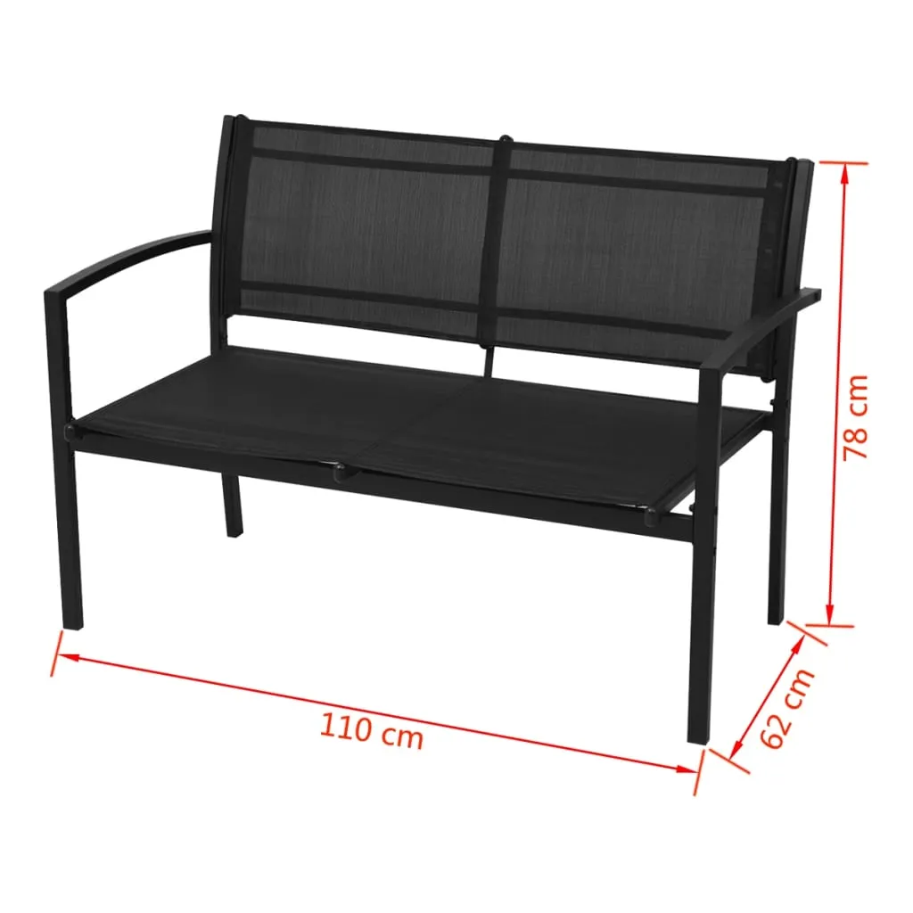 Schwarzes Gartenmöbel-Set Stahlrahmen 110x62x78 cm Bank & Stühle