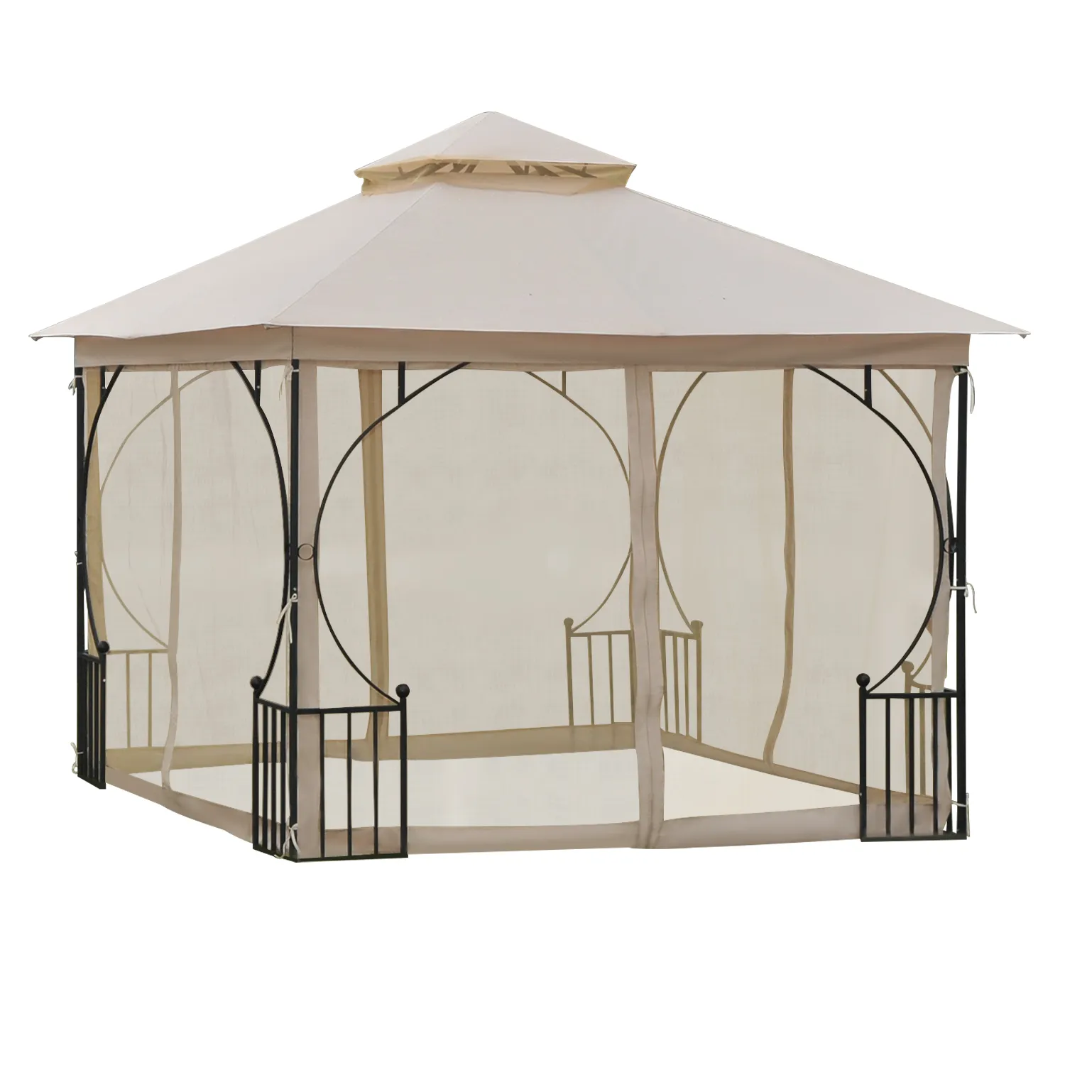 Luxuriöser Gartenpavillon 295x295x275 cm Beige+Schwarz