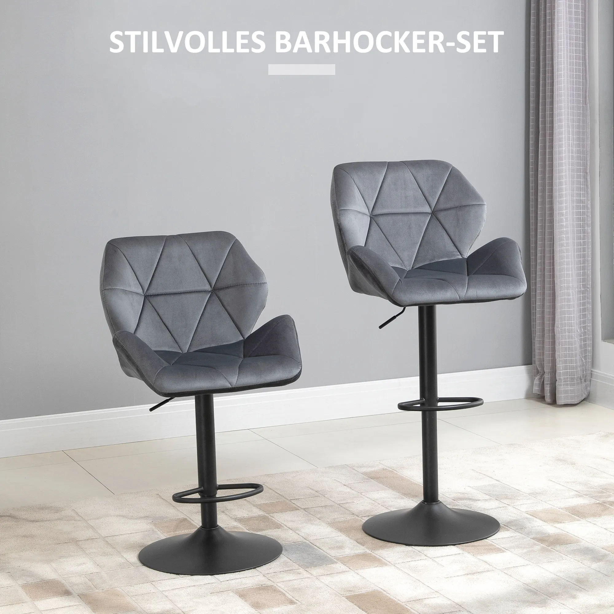 Küchenhocker mit Rückenlehne 57L x 58B x 97-117H cm Blau