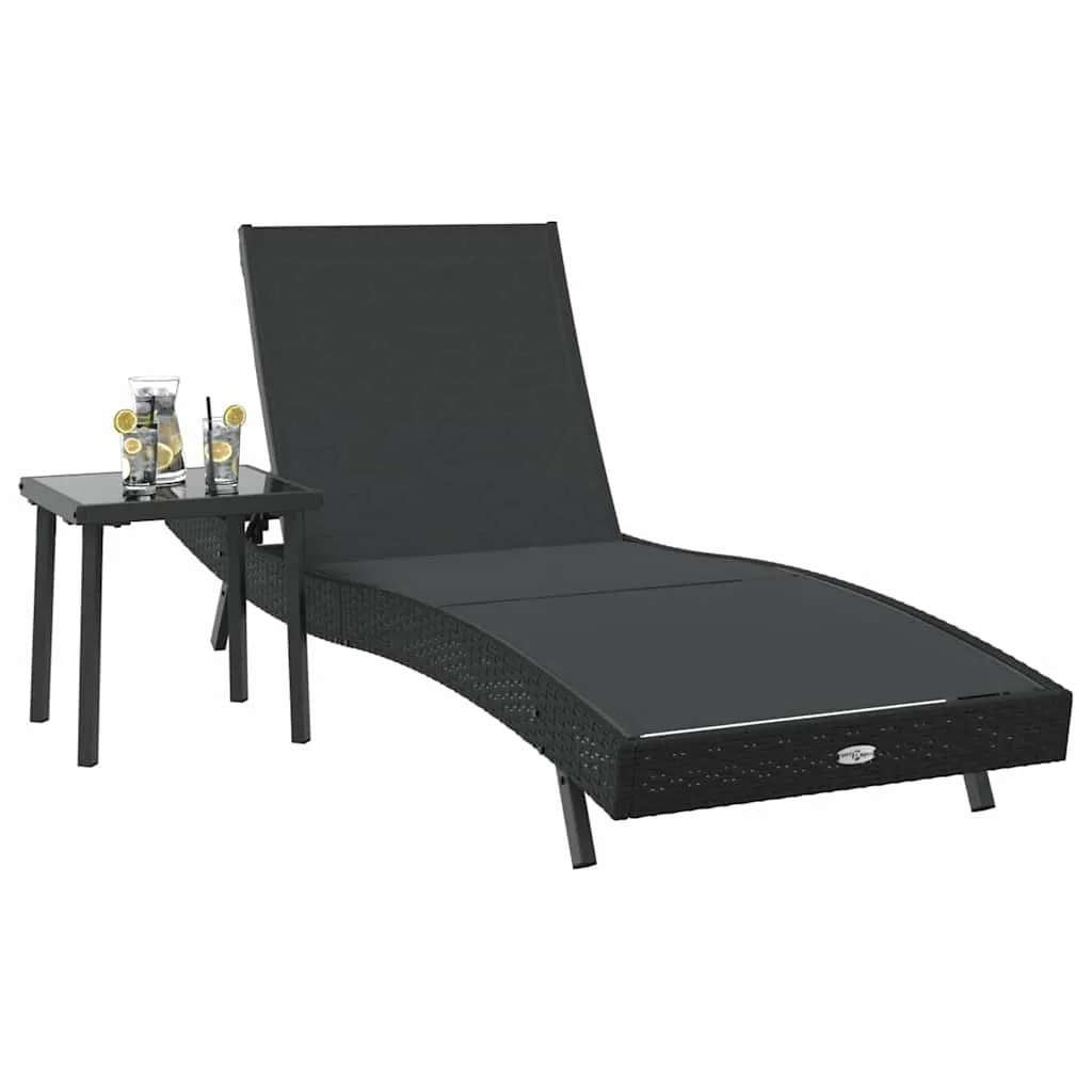 Sonnenliege mit Tisch 197x70x82 cm Schwarz Polyrattan
