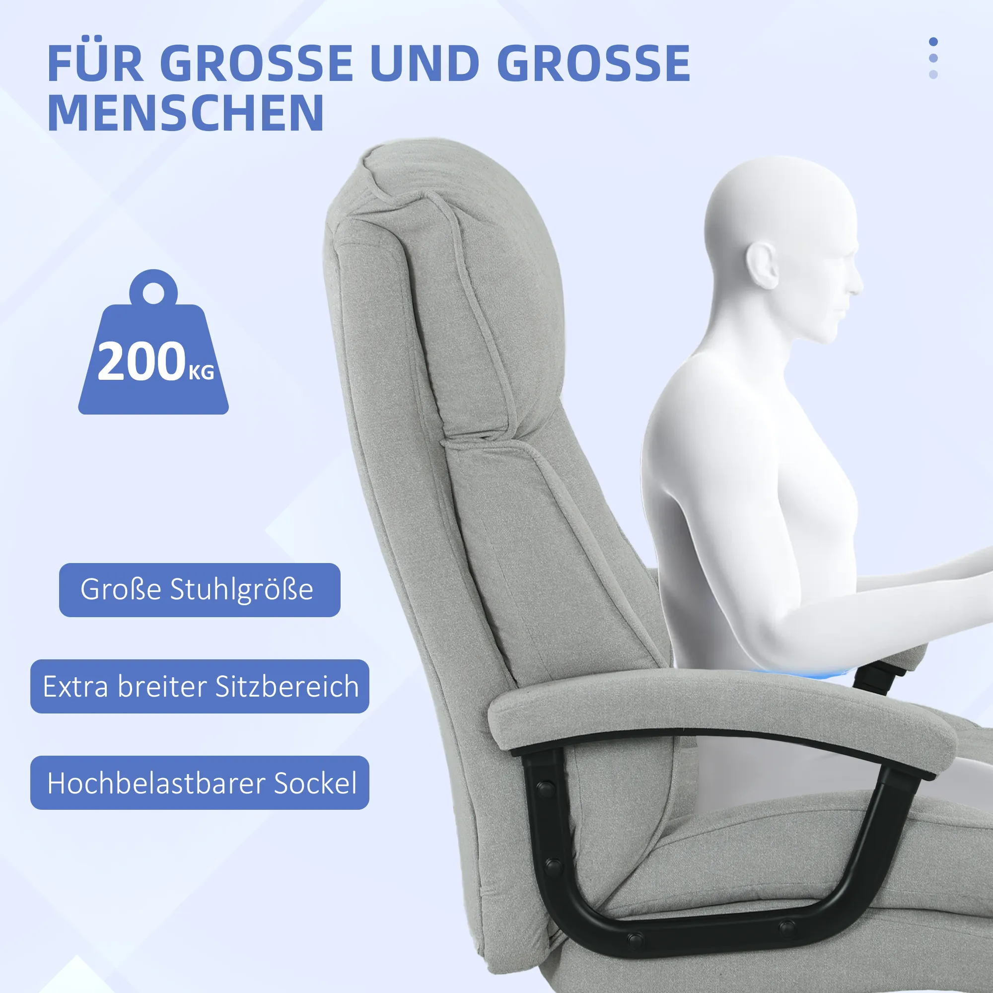 Schreibtischsessel Hellgrau 68,5B x 79T x 117-125H cm