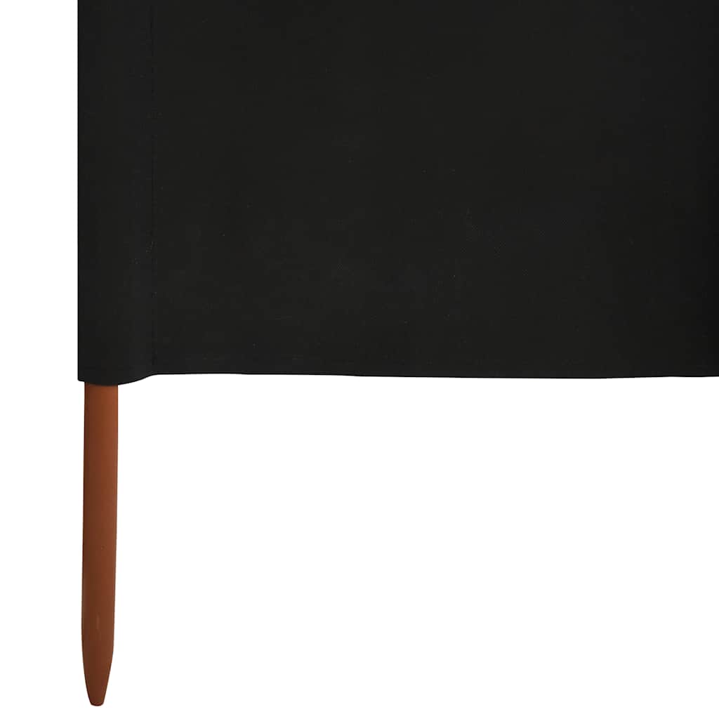 5-teiliger faltbarer Windschutz 600x160 cm Schwarz aus Vlies und Massivholz