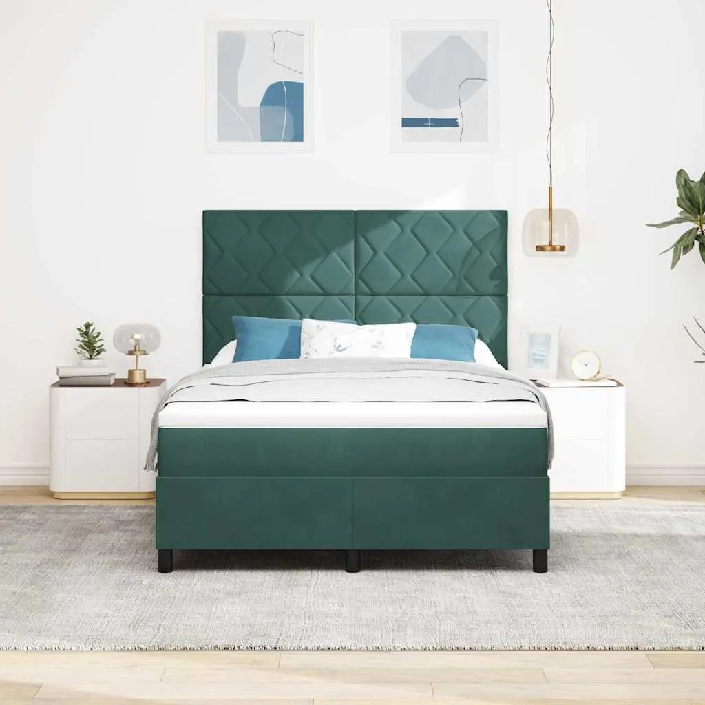 Boxspringbett 140x190 cm Kiefernholz Dunkelgrün verstellbares Kopfteil
