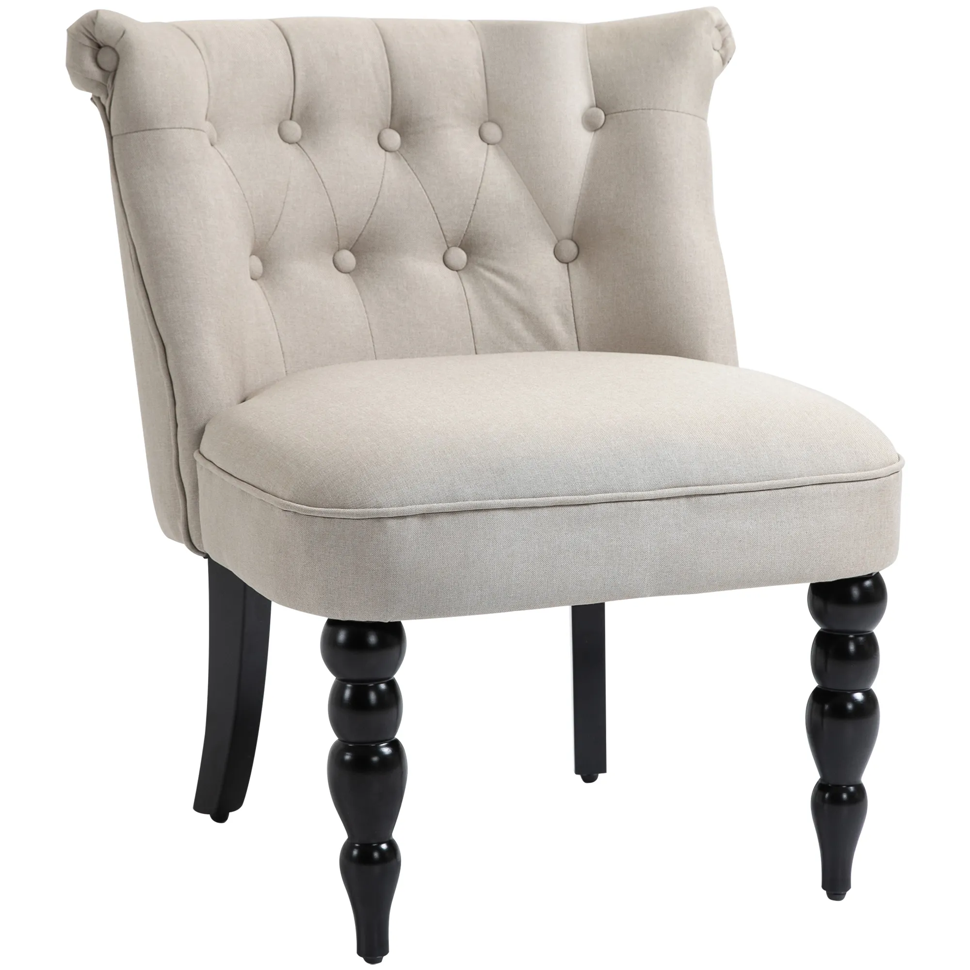 Relaxsessel Vintage Ruhesessel Relaxstuhl Polstersessel Esszimmerstuhl Leinenbezug Holzgestell Beige+Schwarz 67 x 67 x 78 cm