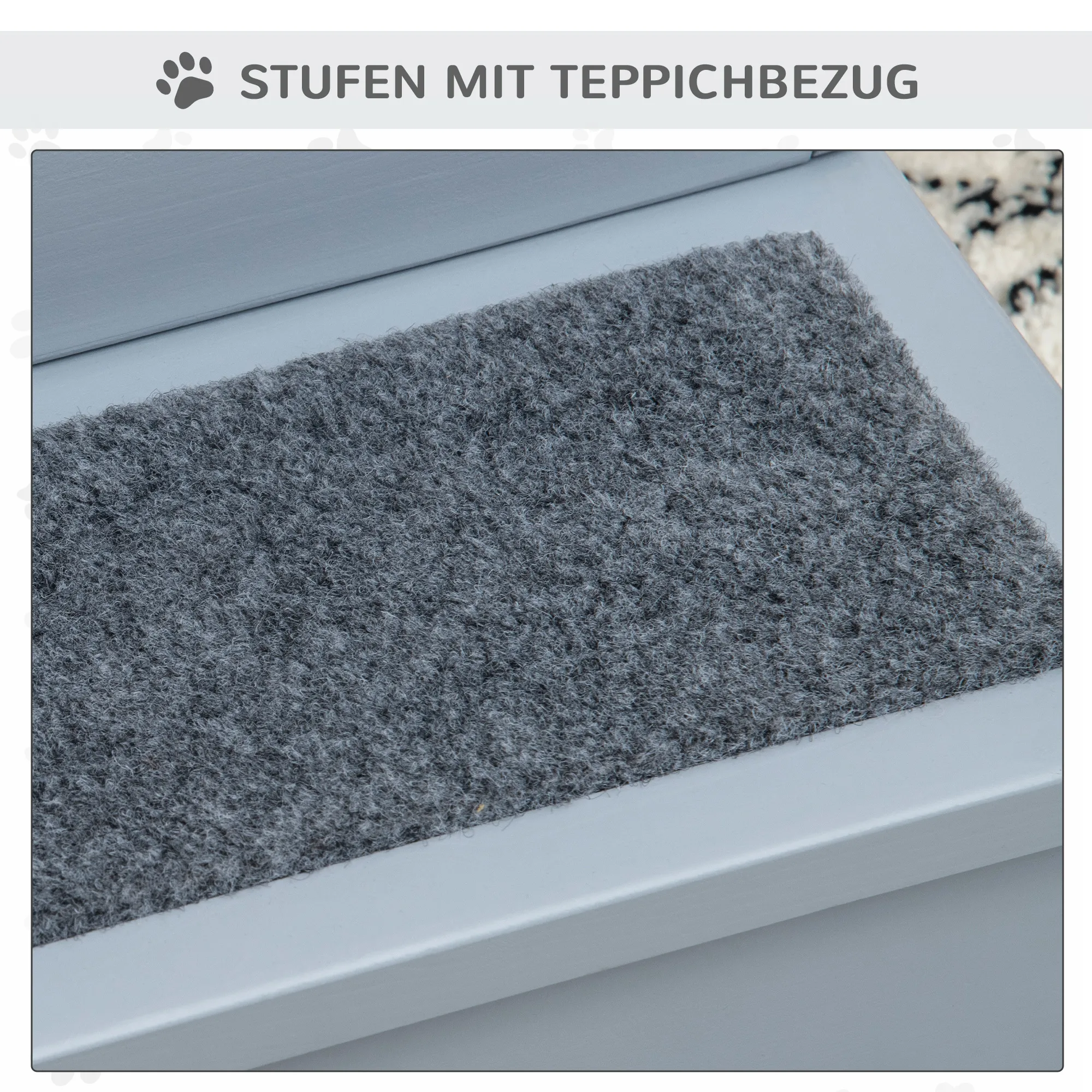 Hundetreppe mit Stauraum aus Tannenholz, 3 Stufen, Grau, 38 cm hoch