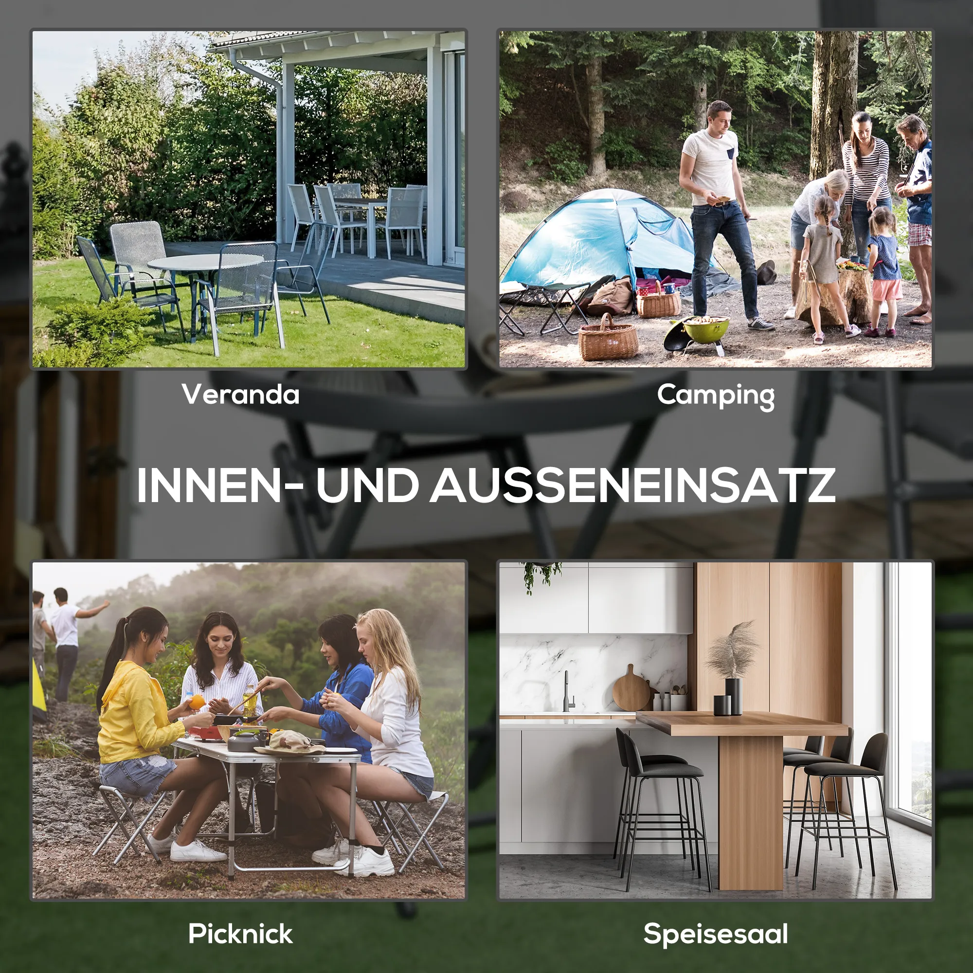 Klapptisch Ø45 x 50H cm Schwarz für Garten und Balkon