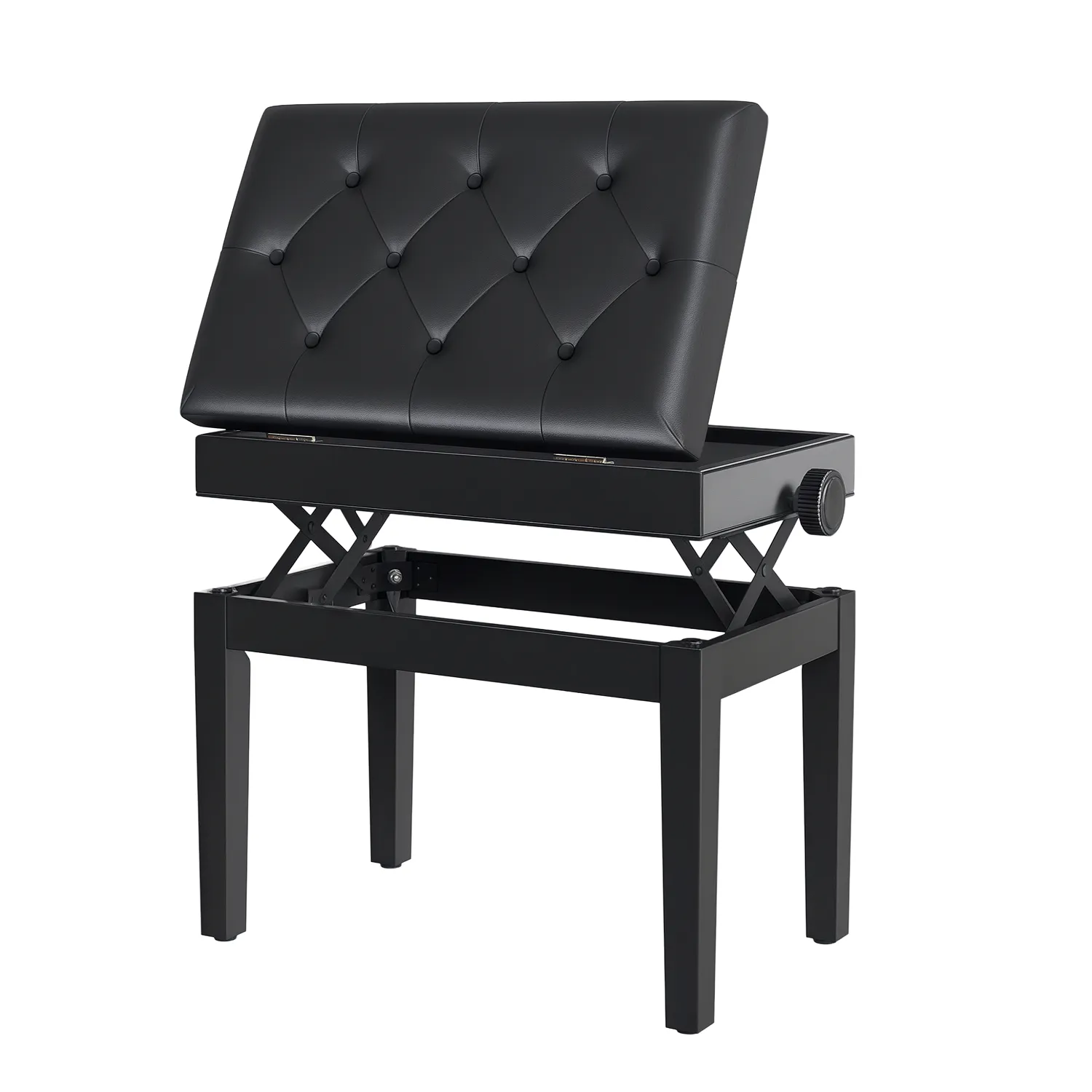 Klavierbank Höhenverstellbar Sitzbank mit Stauraum, Holzbeine, Klavierhocker aus Kunstleder, für Musikzimmer, belastbar bis 200 kg, 54,5 x 33 x 48-58 cm, Schwarz