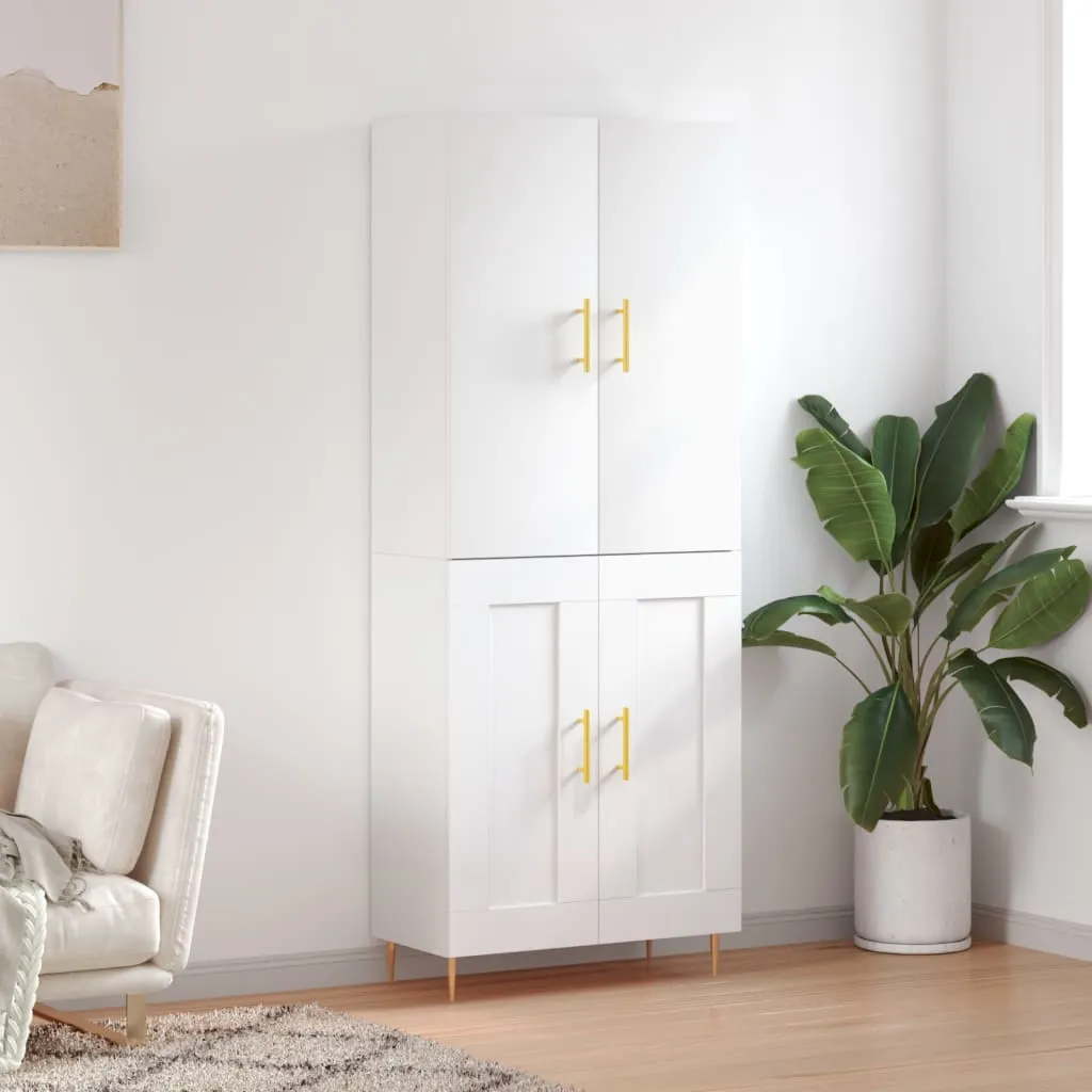 Weißes Highboard aus Holzwerkstoff und Metall 69,5 x 34 x 180 cm