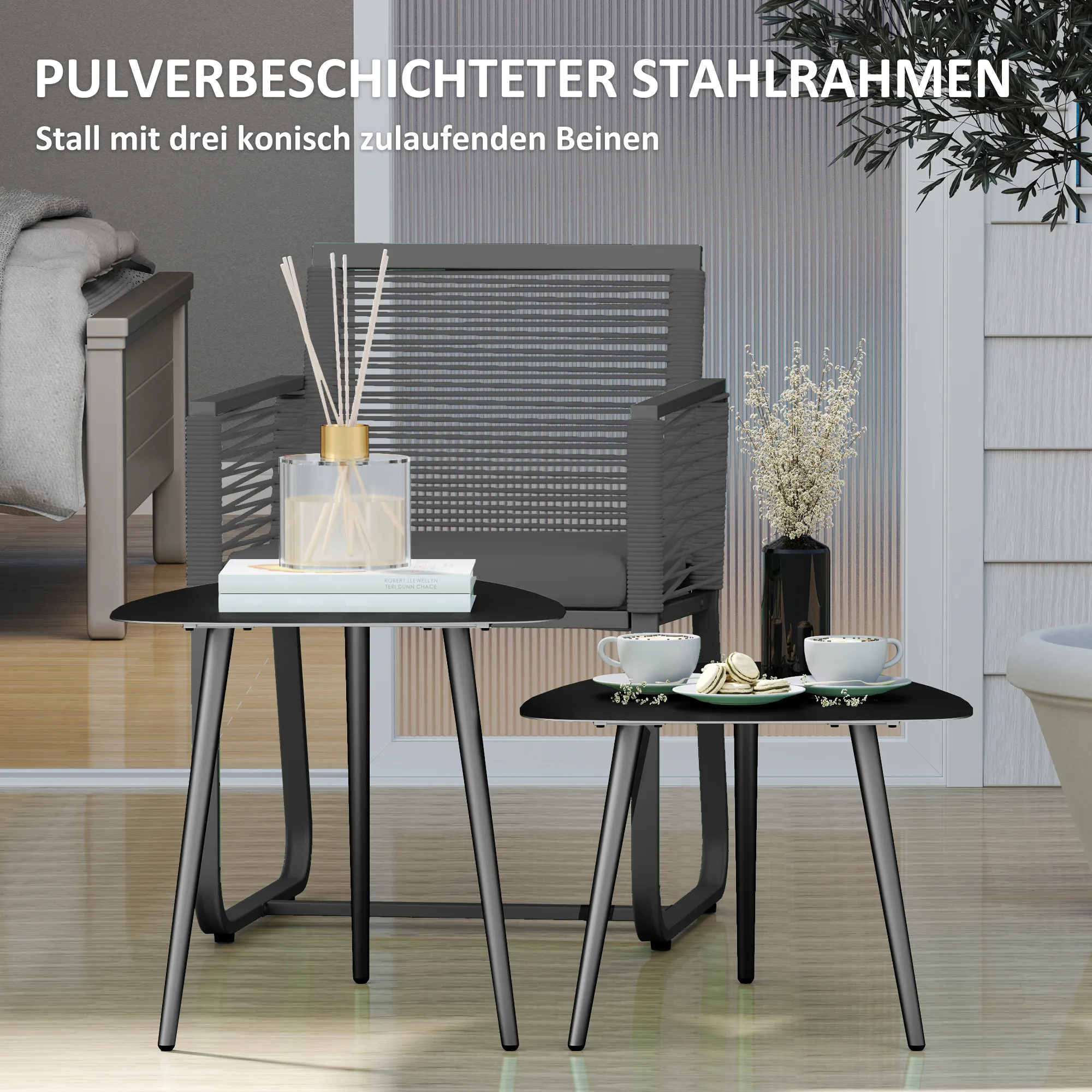 Kaffeetisch Set Schwarz 65L x 45B x 45H cm