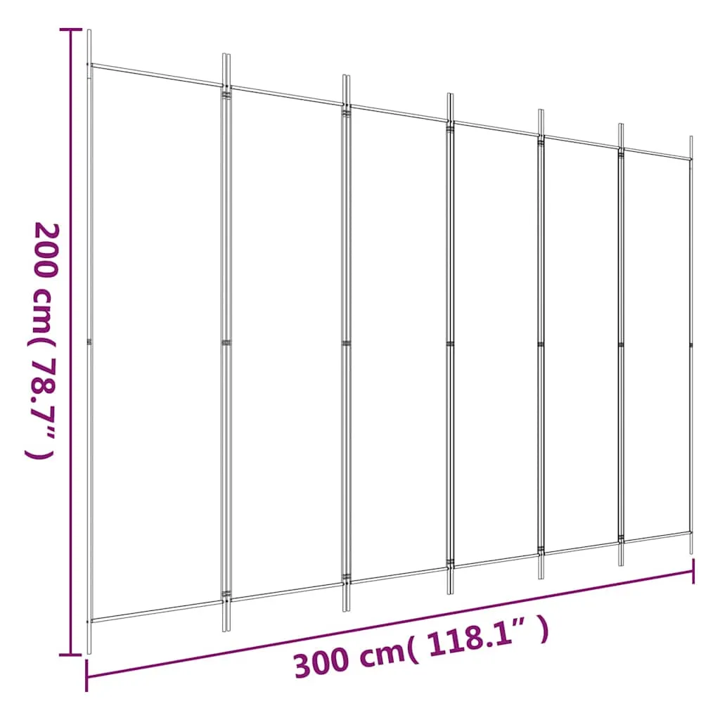 6-tlg. Paravent Schwarz 300x200 cm Stoff