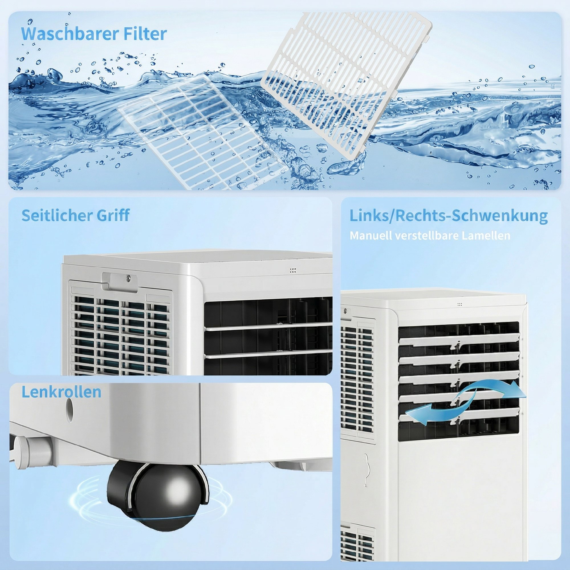 Tragbares Klimagerät 7000 BTU, 4-in-1 Klimaanlage mit Kühlung, Entfeuchter, Ventilator, Schlafmodus